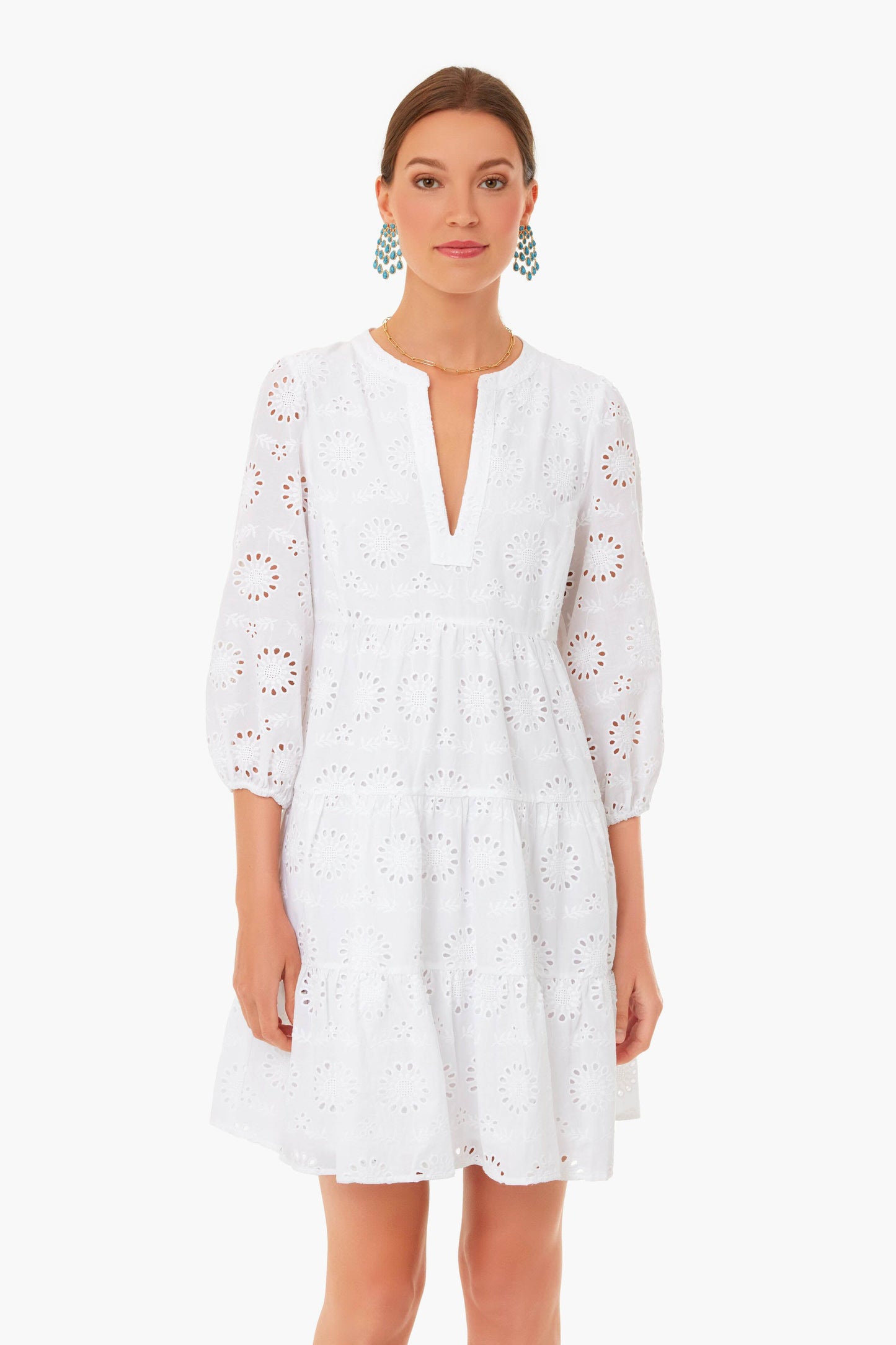 White Eyelet Long Sleeve Tunic Dress