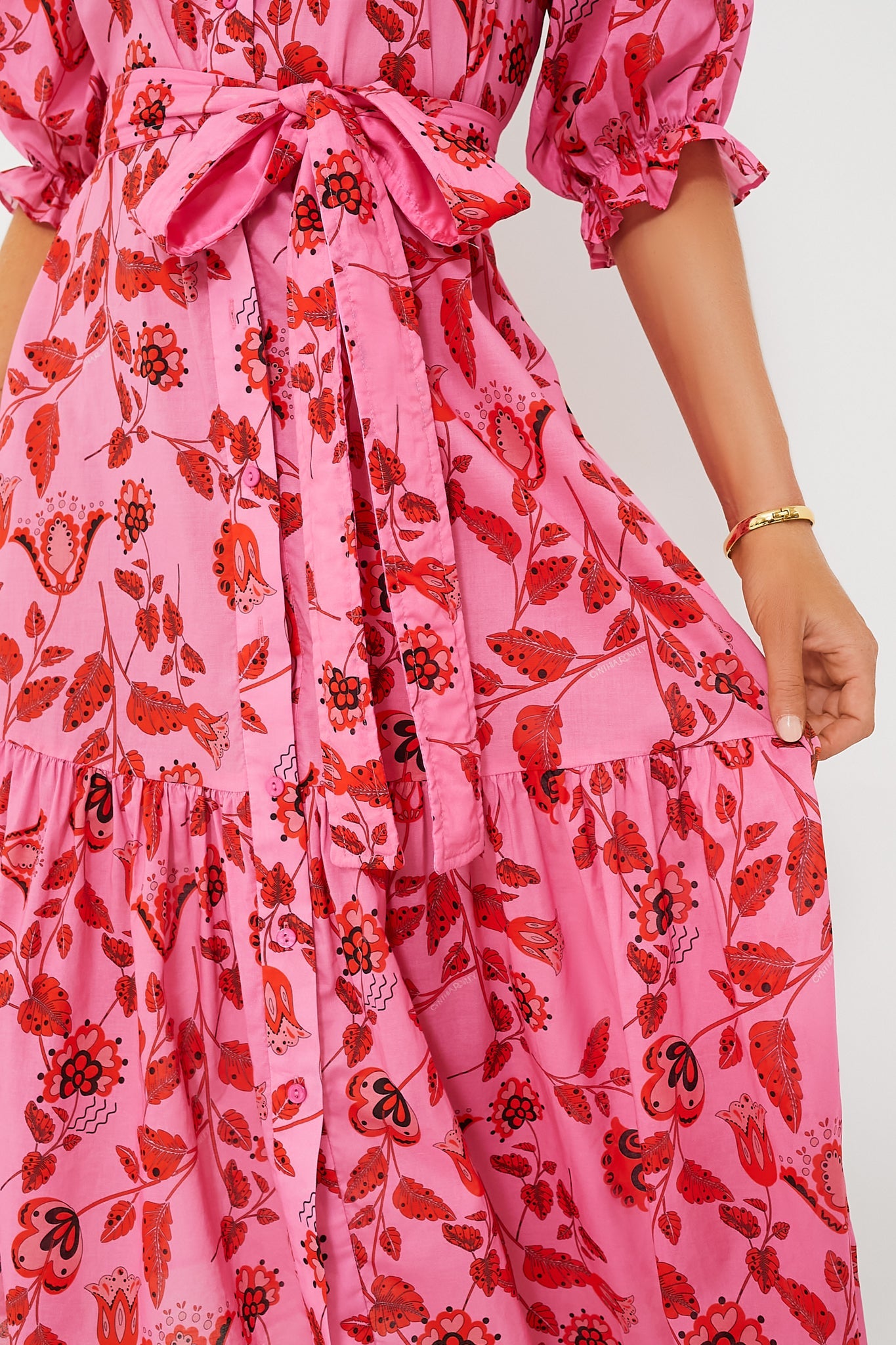Red and Pink Floral Saratoga Cotton Dress