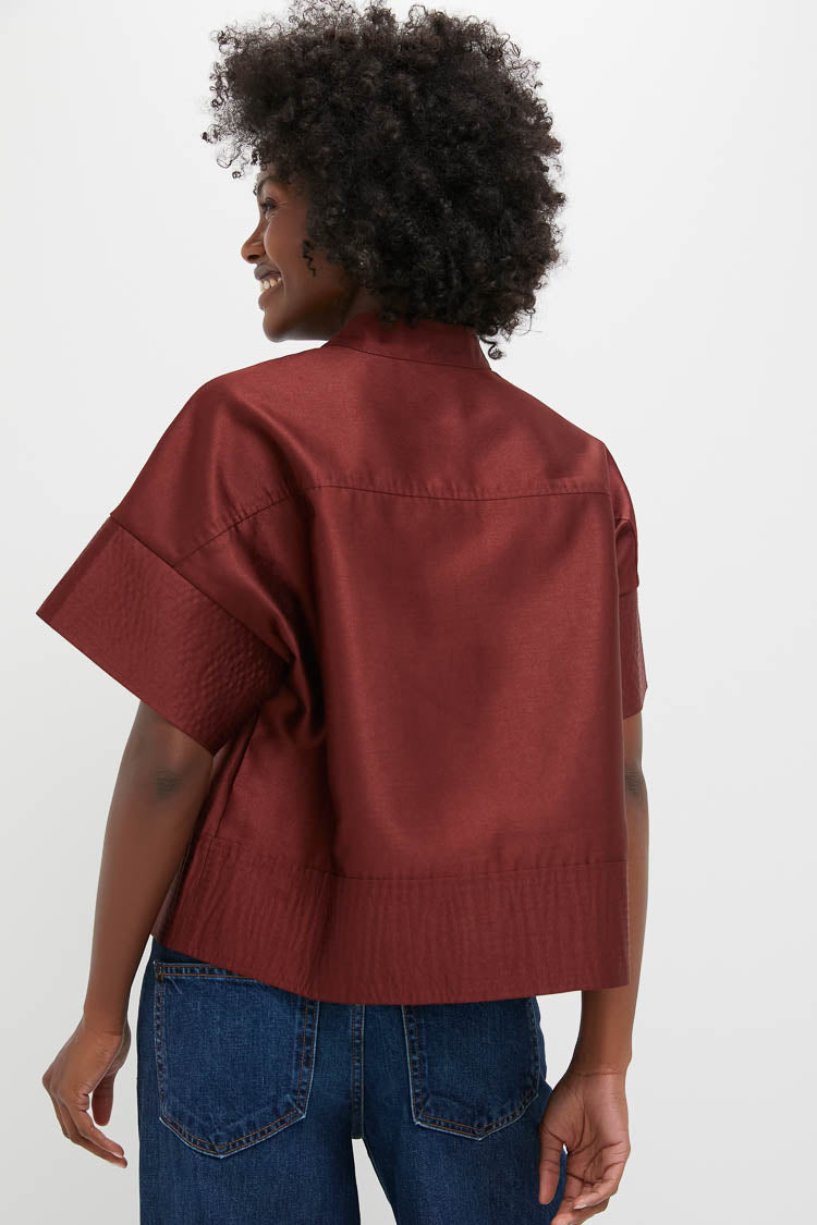 Oxblood Dupioni Trapunto Stitch Sofia Shirt