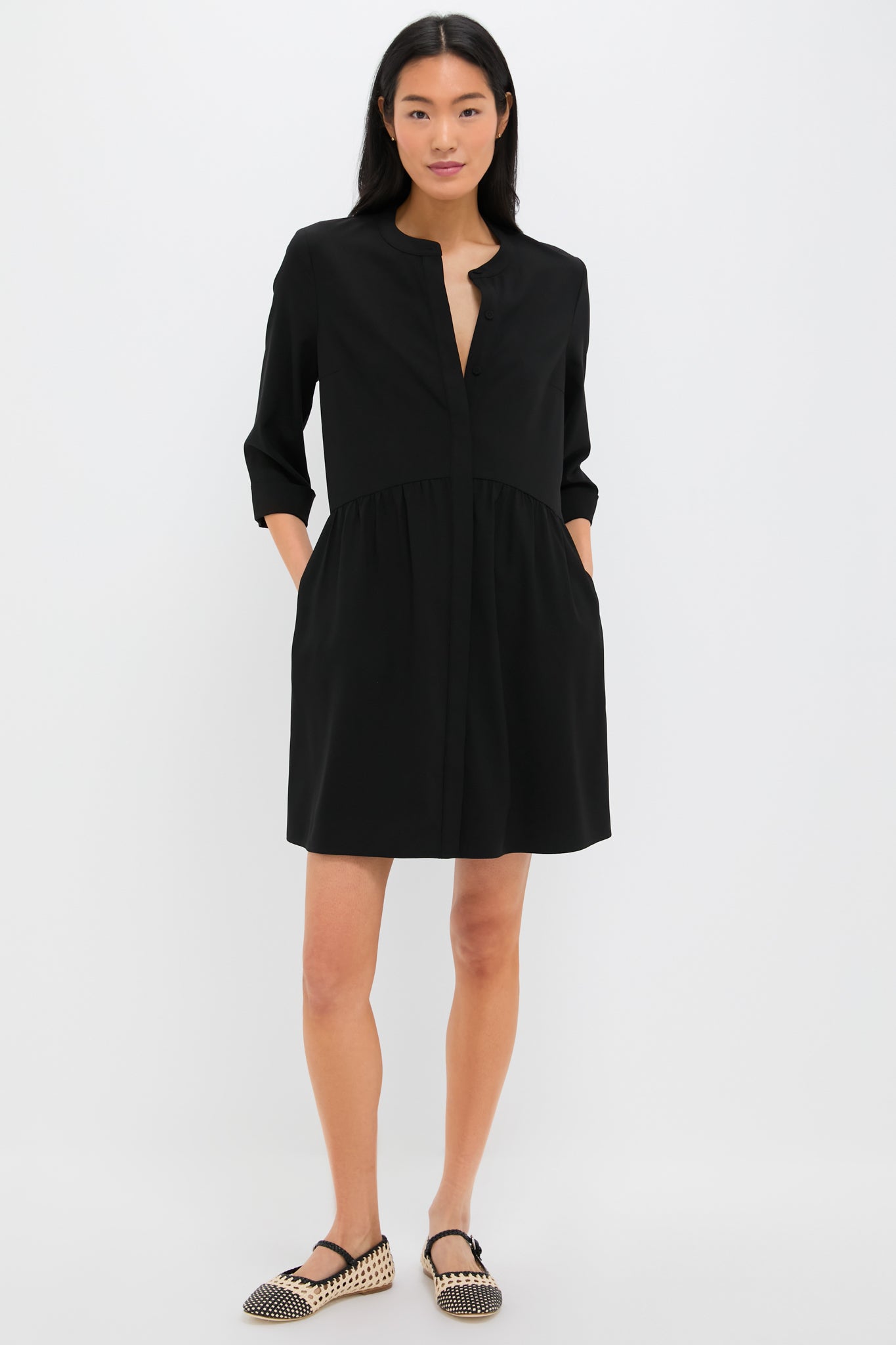 Black Stretch Crepe Royal Shirt Dress