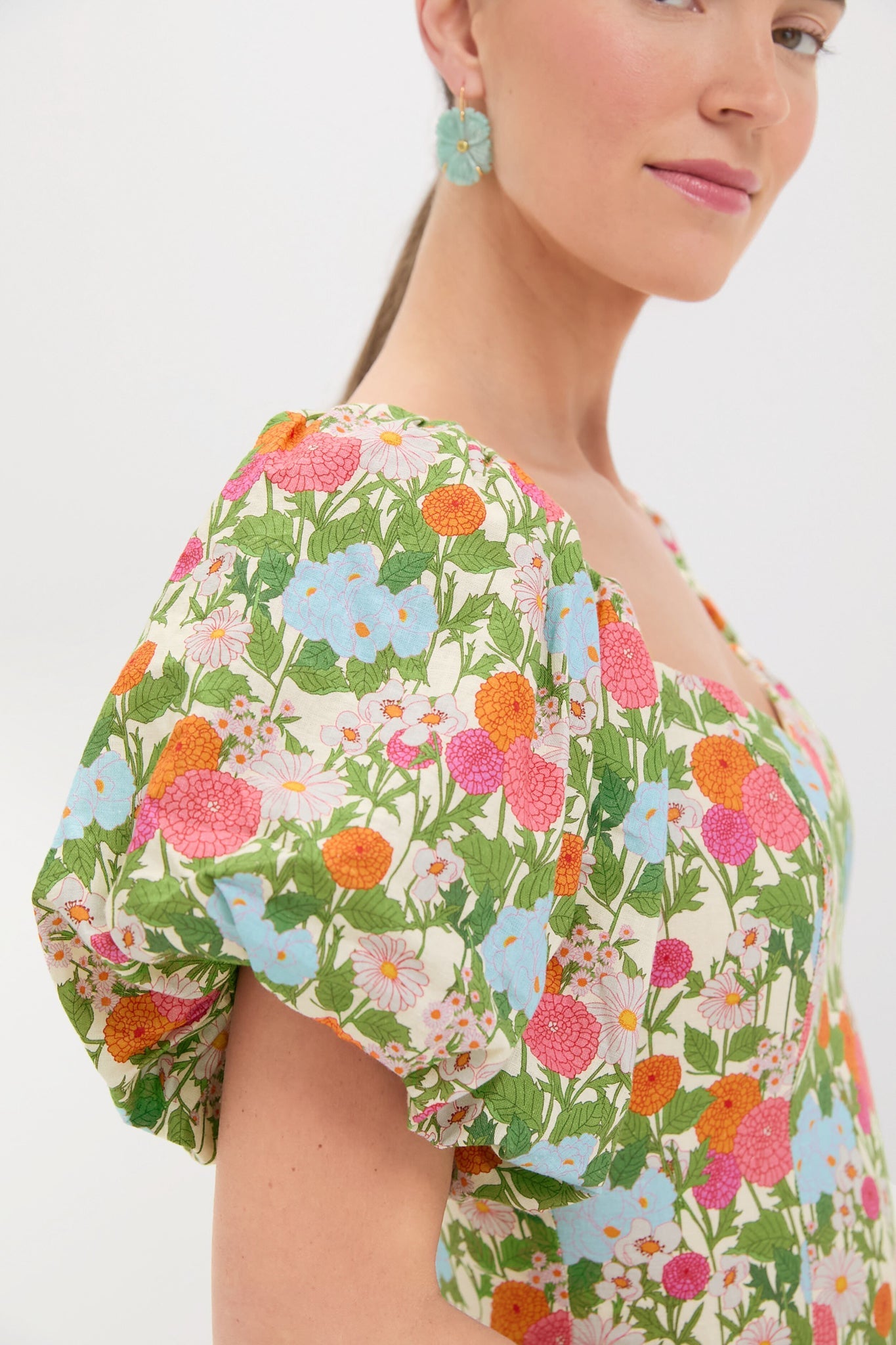 Green Multi Begonia Floral Sallie Midi Dress