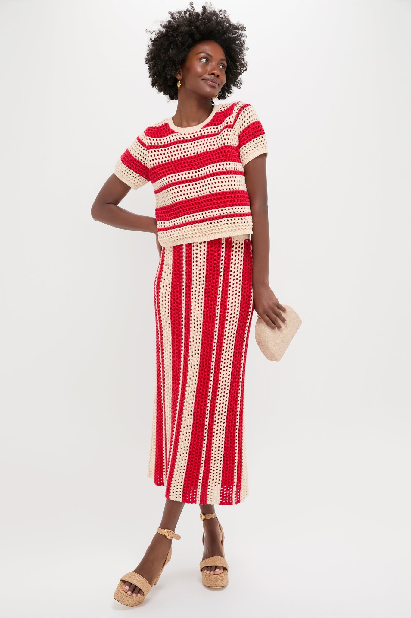 Burnt Red & Beige Striped Knit Ren Top