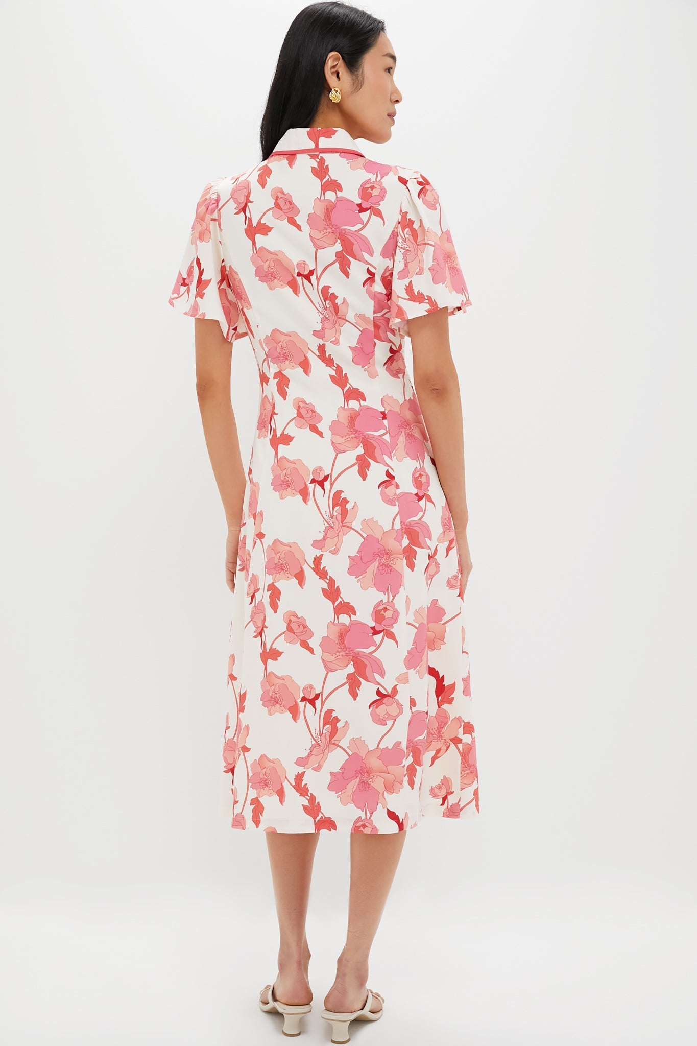 Coral Multi Floral Peppa Midi Dress