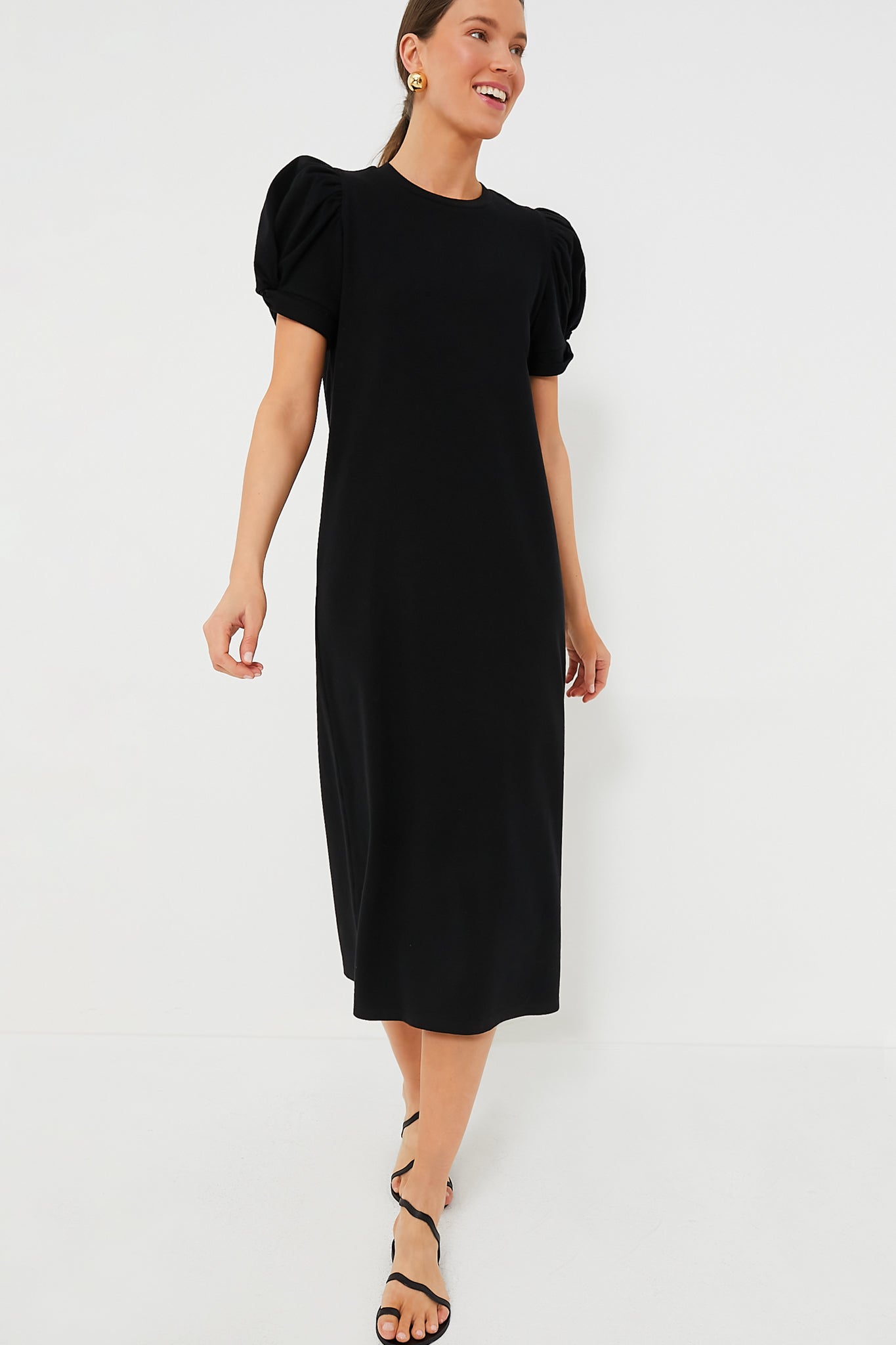 Black Short Sleeve Vesty Midi Dress