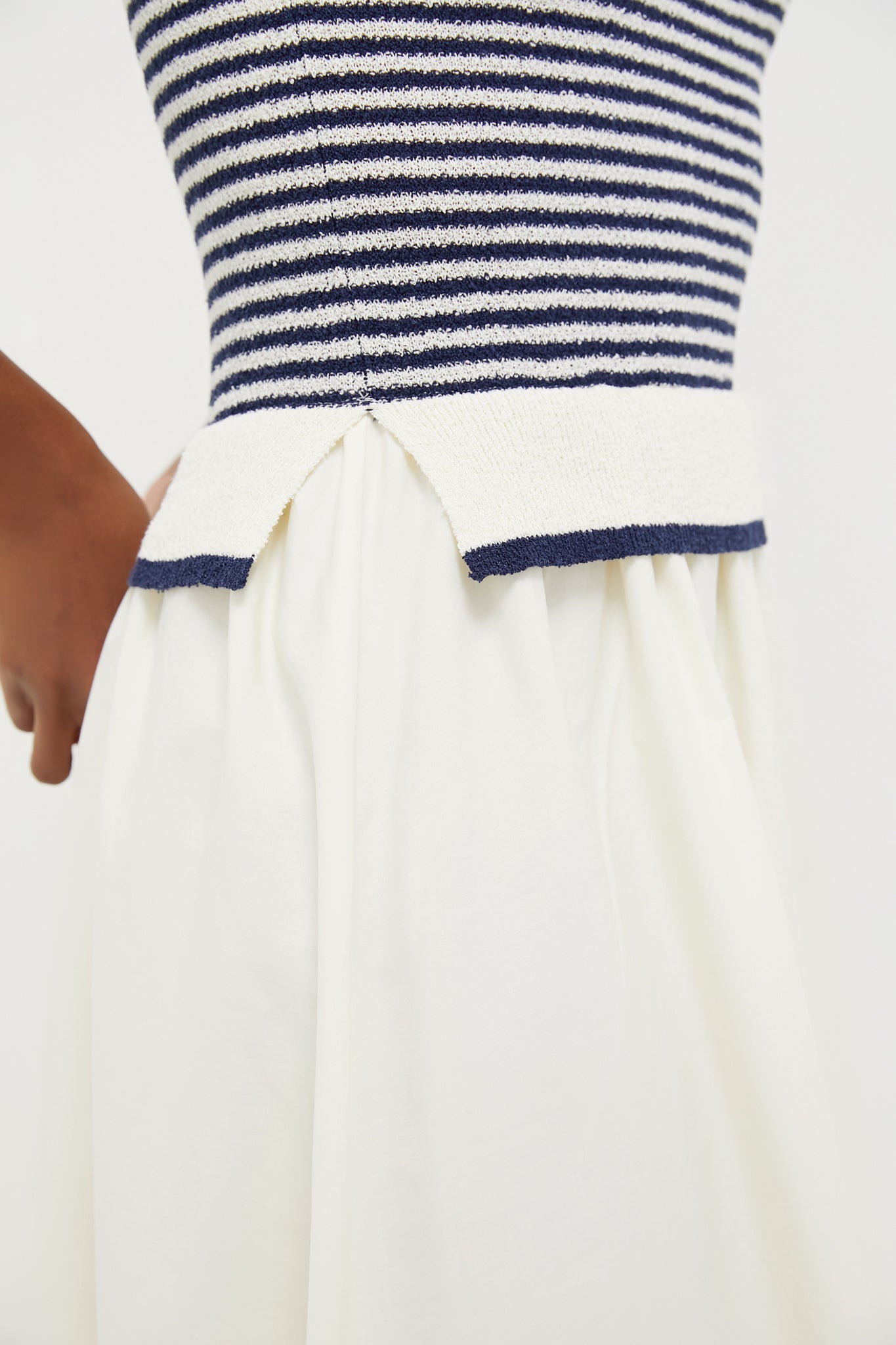 Cream Striped Midi Dress