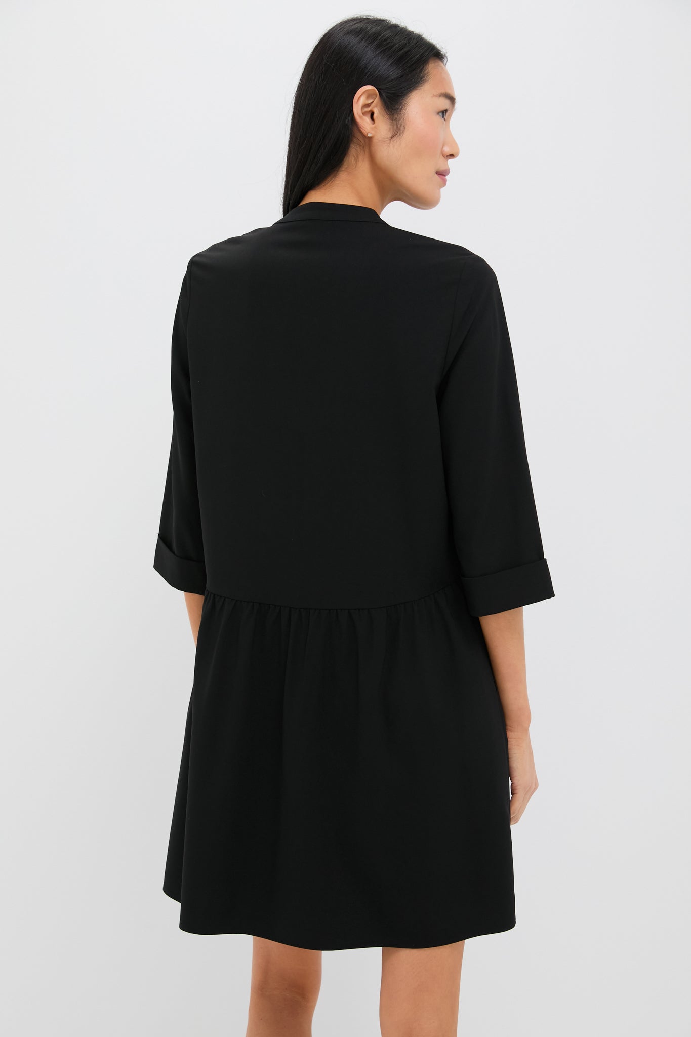 Black Stretch Crepe Royal Shirt Dress