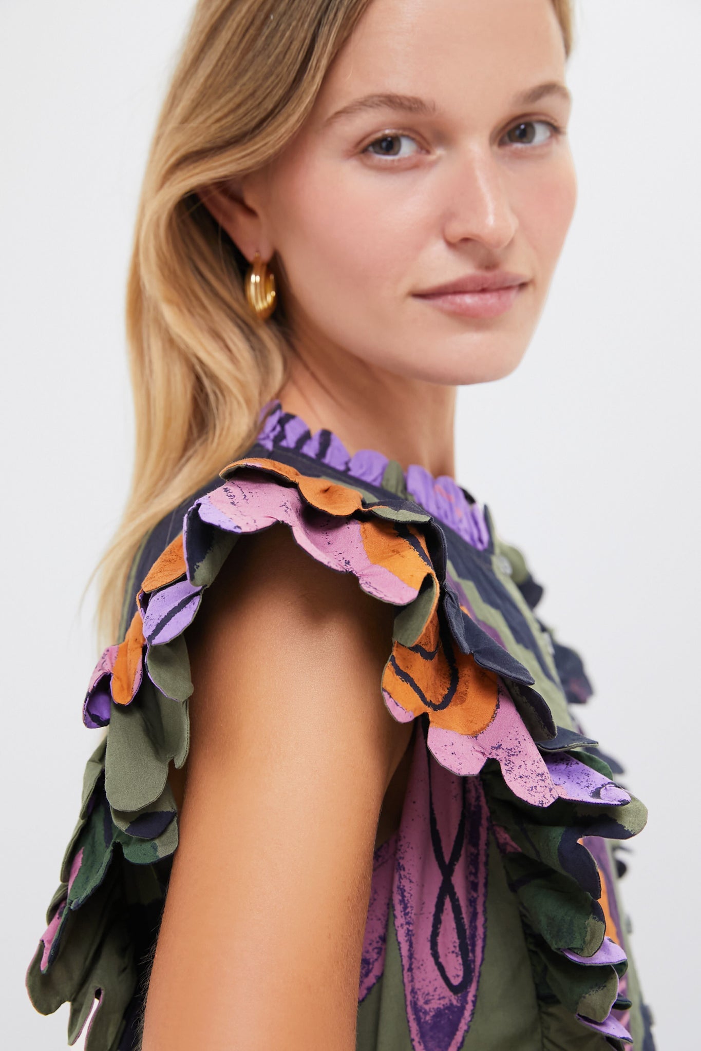 Bergen Olive Scallop Pintuck Maxi Dress