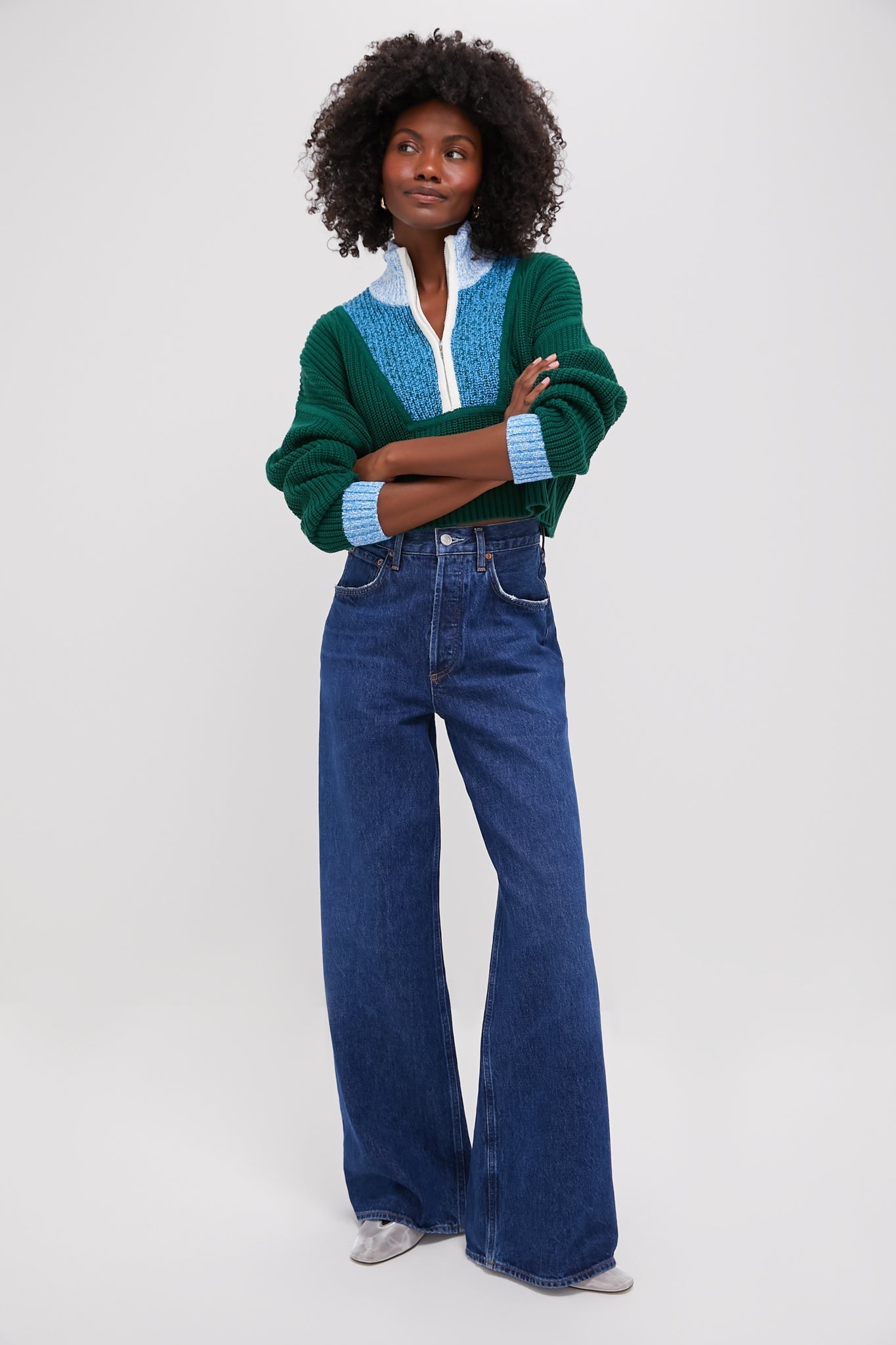 Jungle, Sky and Ivory Cropped Hampton Sweater