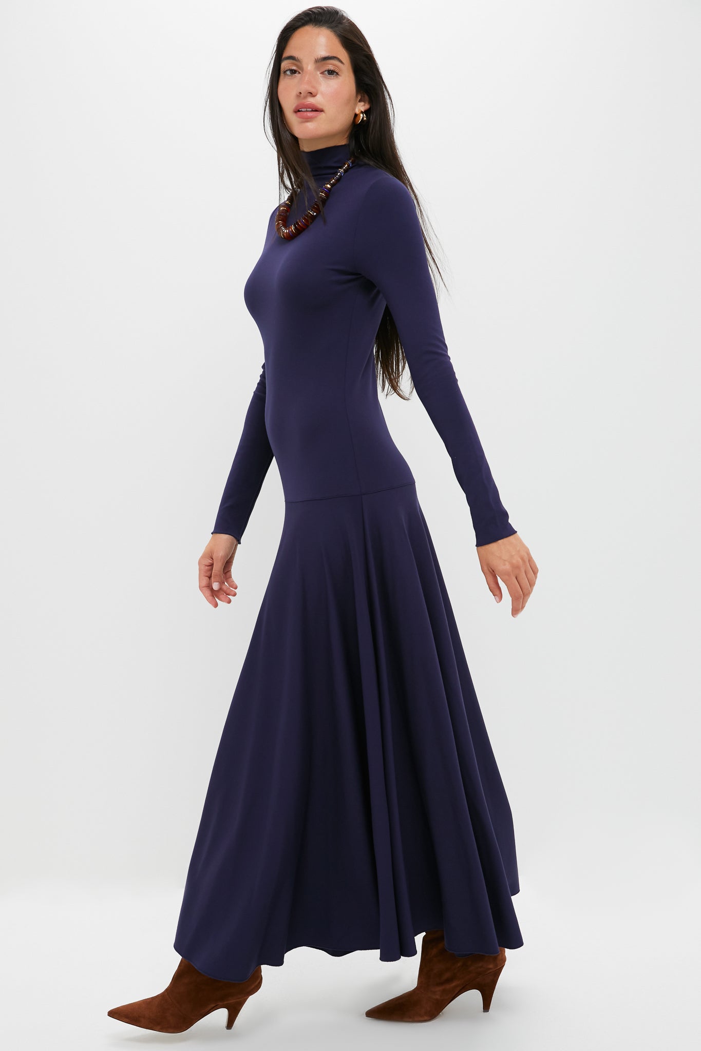 Ink Lux Jersey Knit Turtleneck Long Sleeve A-Line Dress