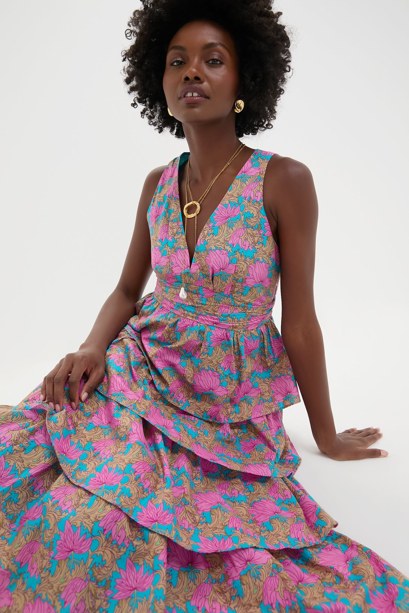 Brilliant Pink Floral Bonnie Midi Dress
