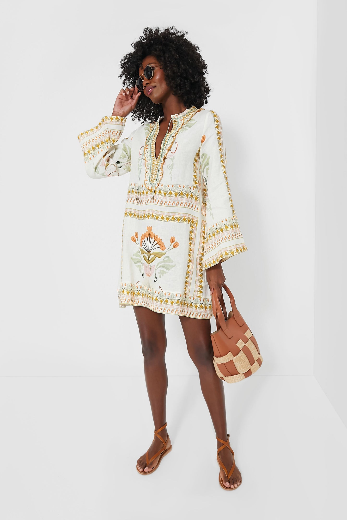 Off White and Mustard Tess Short Dress