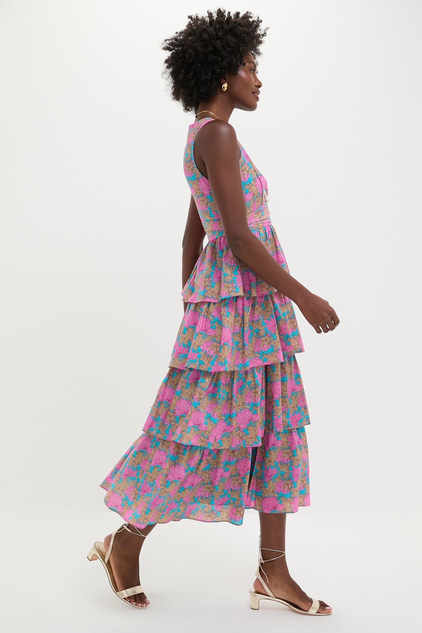 Brilliant Pink Floral Bonnie Midi Dress