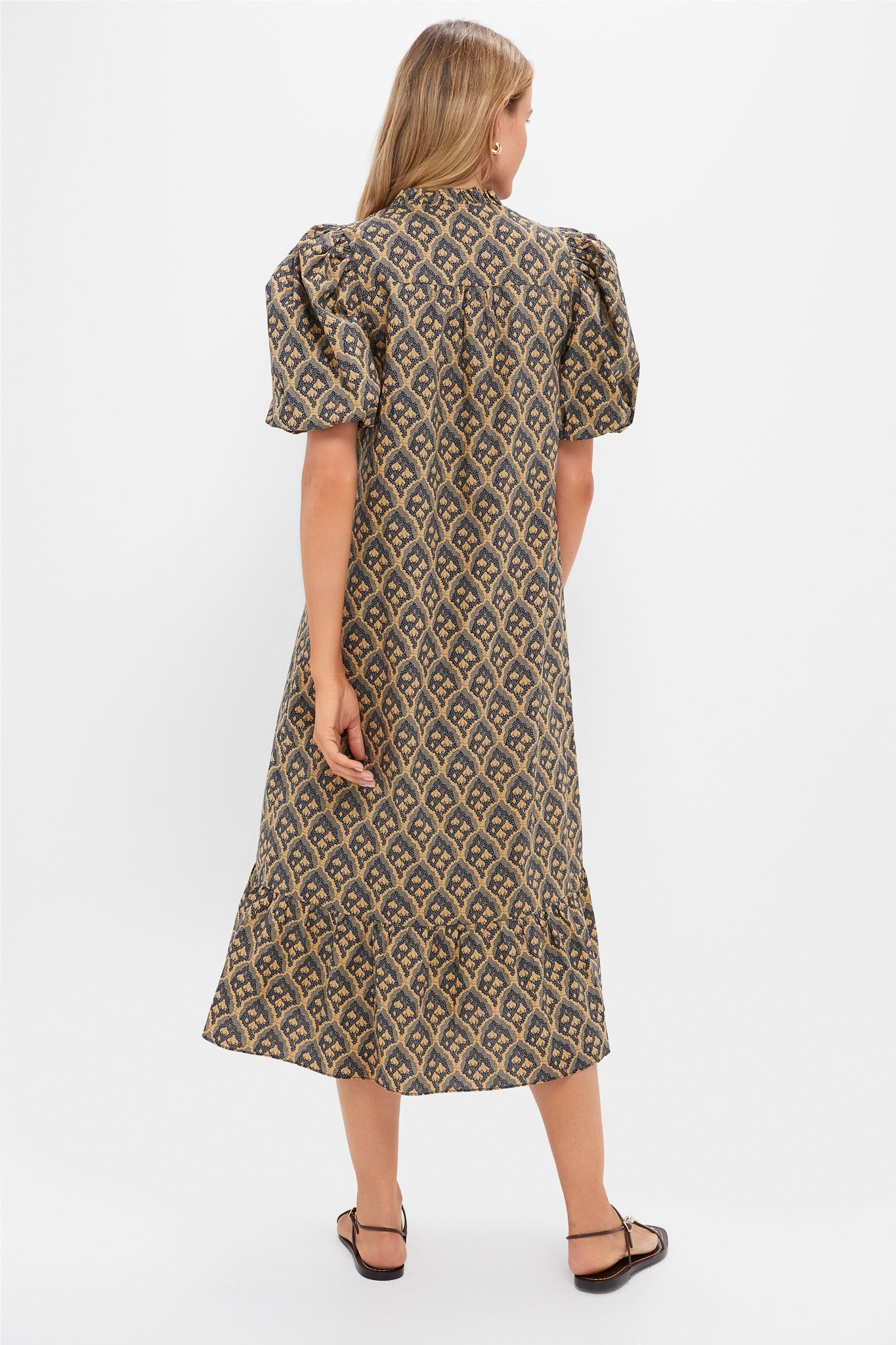 Navy & Tan Floral Mimi Midi Dress