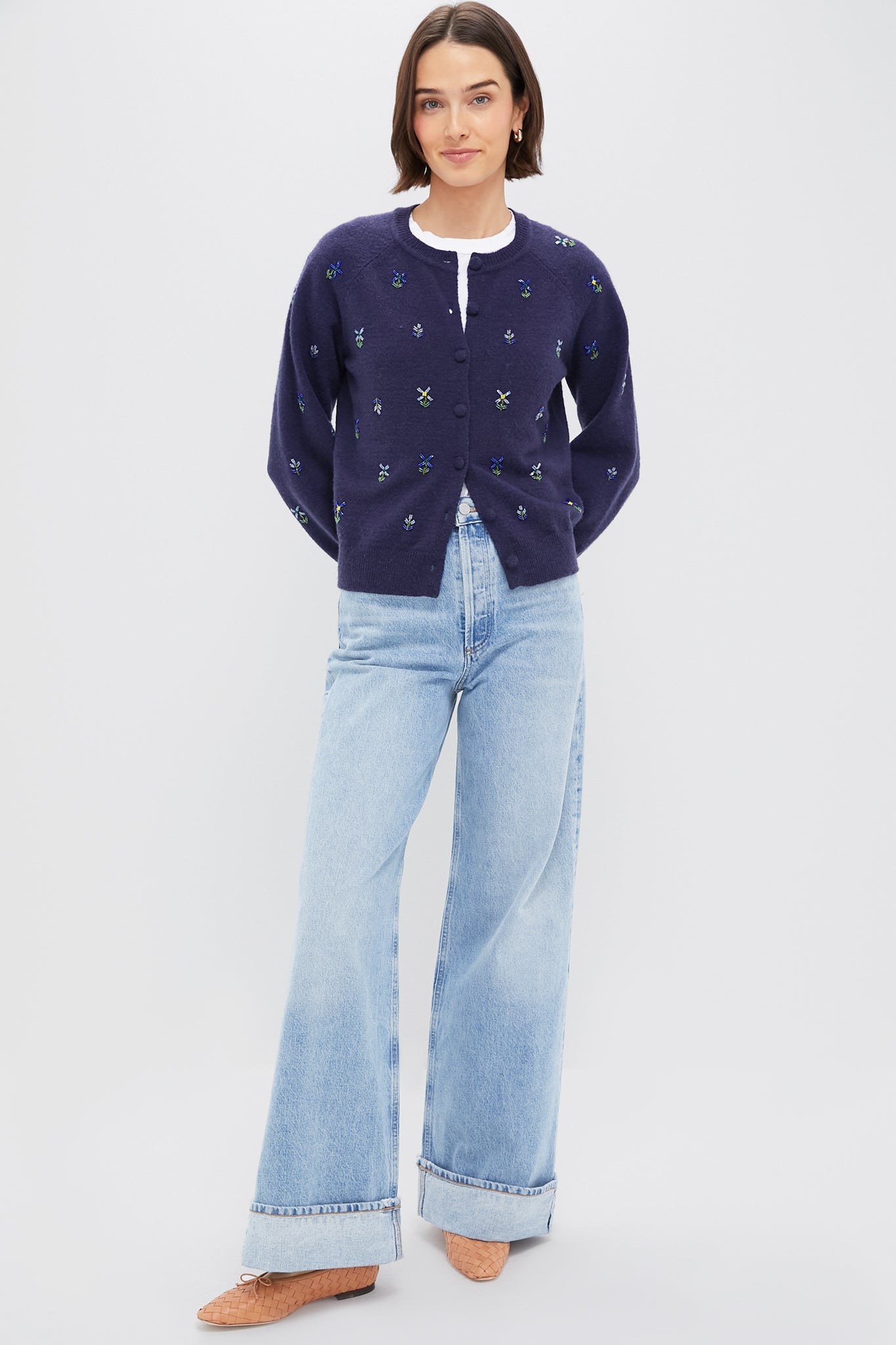 Blue Floral Embellishment Navy Elsie Cardigan
