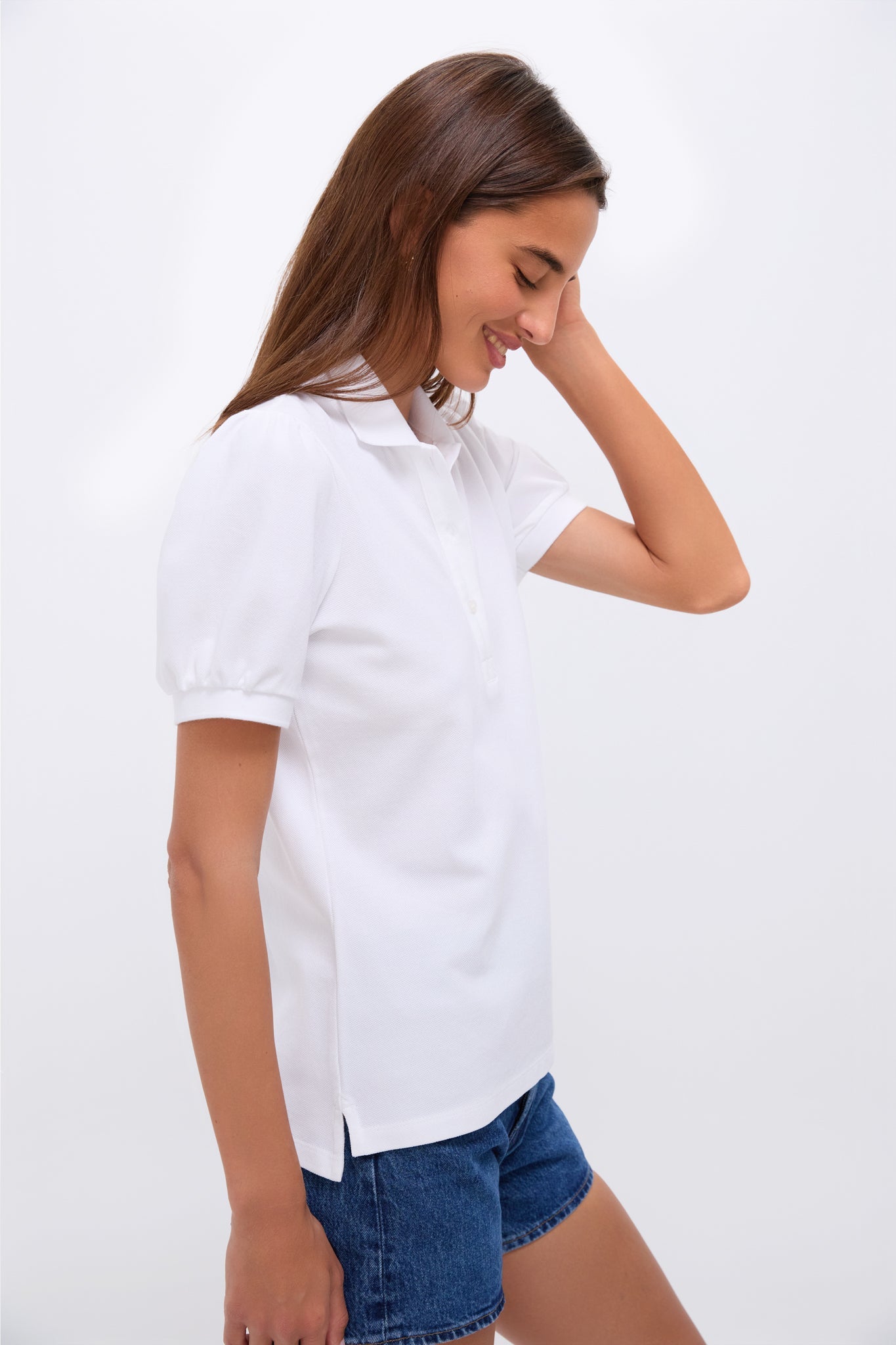 White Pique Puff Sleeve Peggy Polo