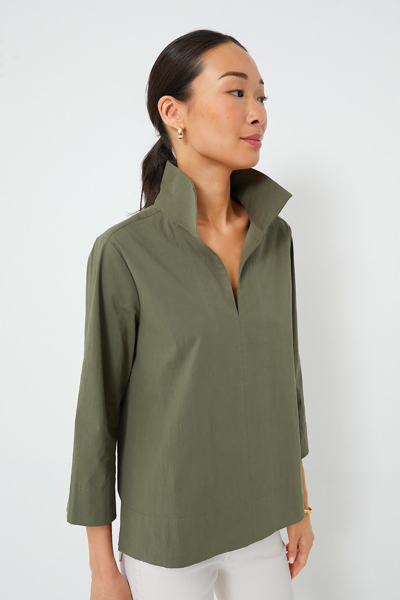 Olive Green Margot Stand Collar Blouse