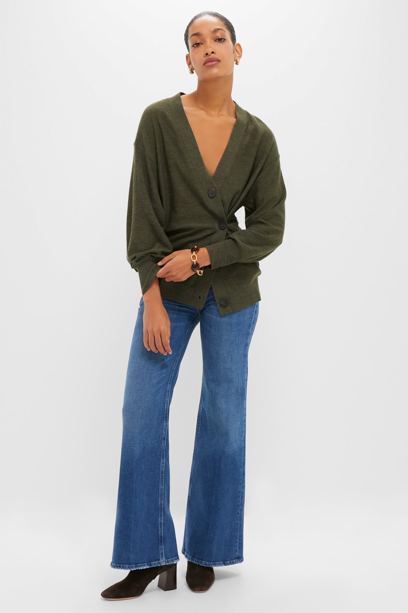 Olive Drippy Tissue Cardigan