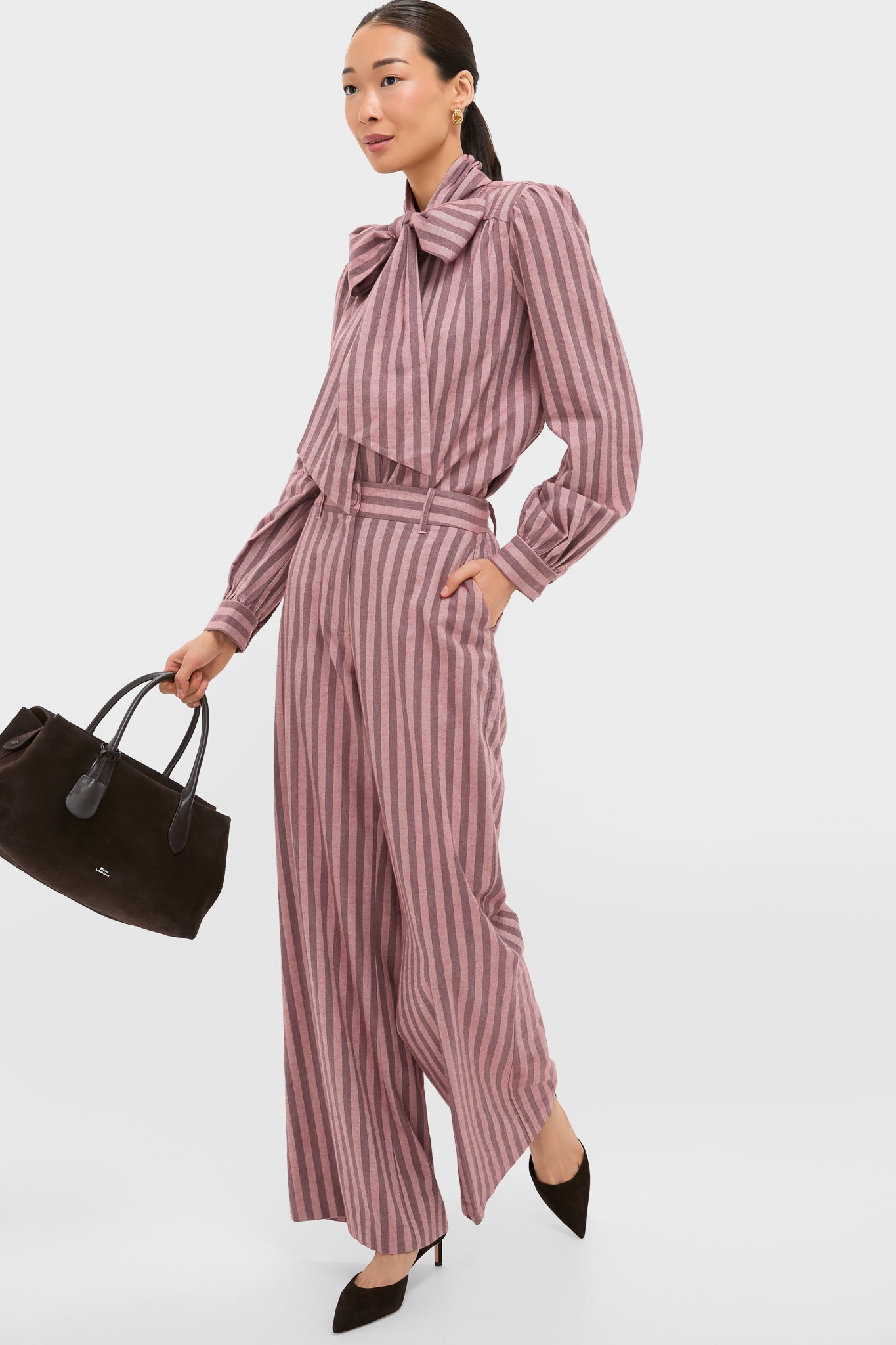 Mauve Stripe Brianna Bow Blouse