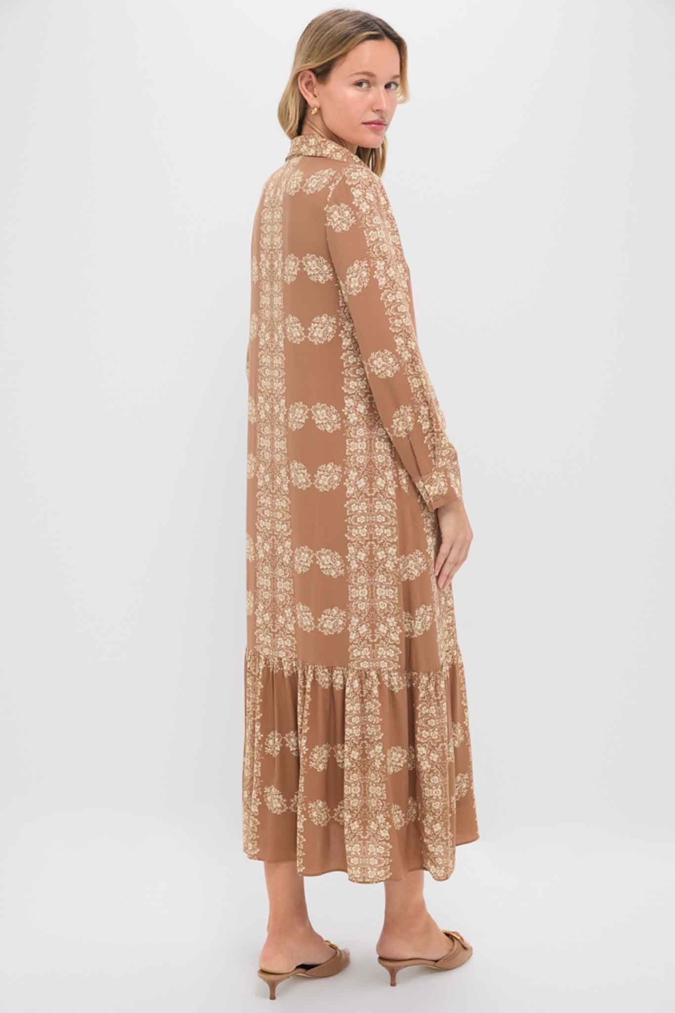Tan Floral Miller Maxi Shirt Dress