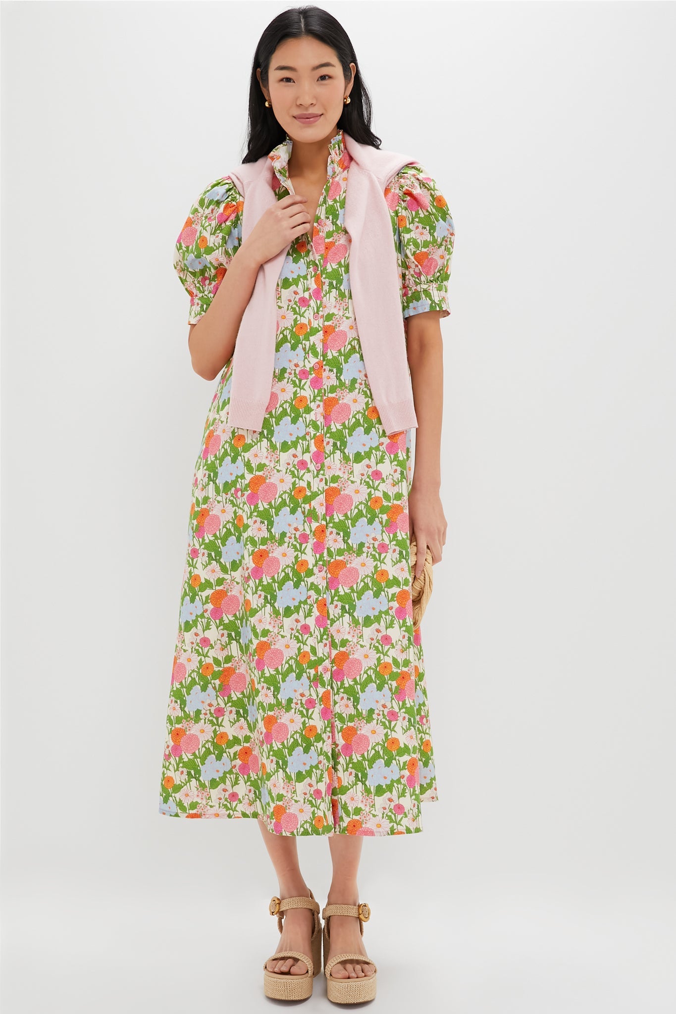 Multi Green Begonia Floral Louisa Maxi Dress
