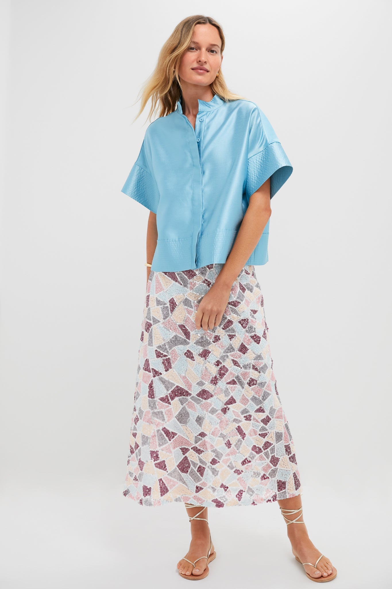 Robin's Egg Blue Trapunto Stitch Sofia Shirt