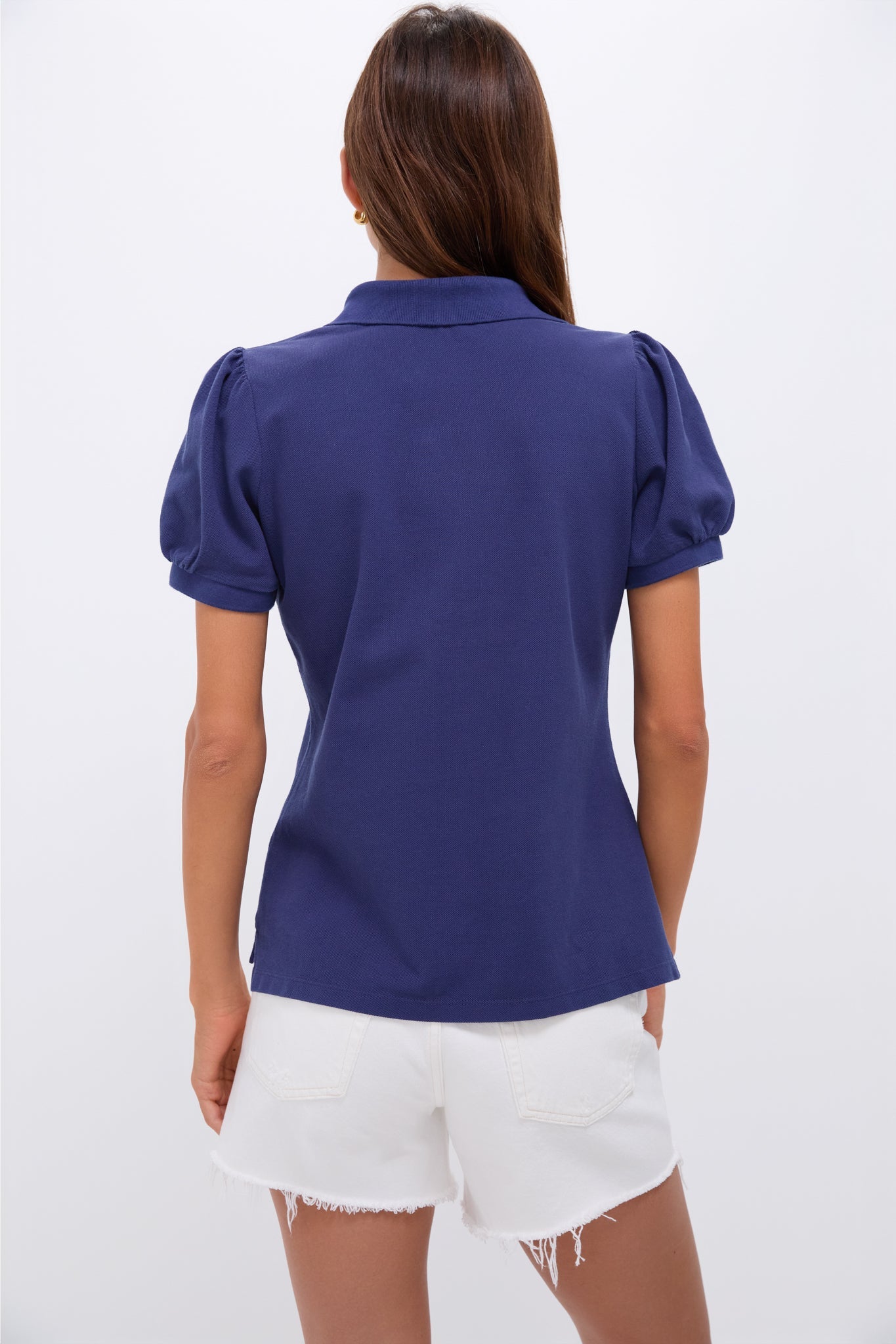 Navy Pique Puff Sleeve Peggy Polo