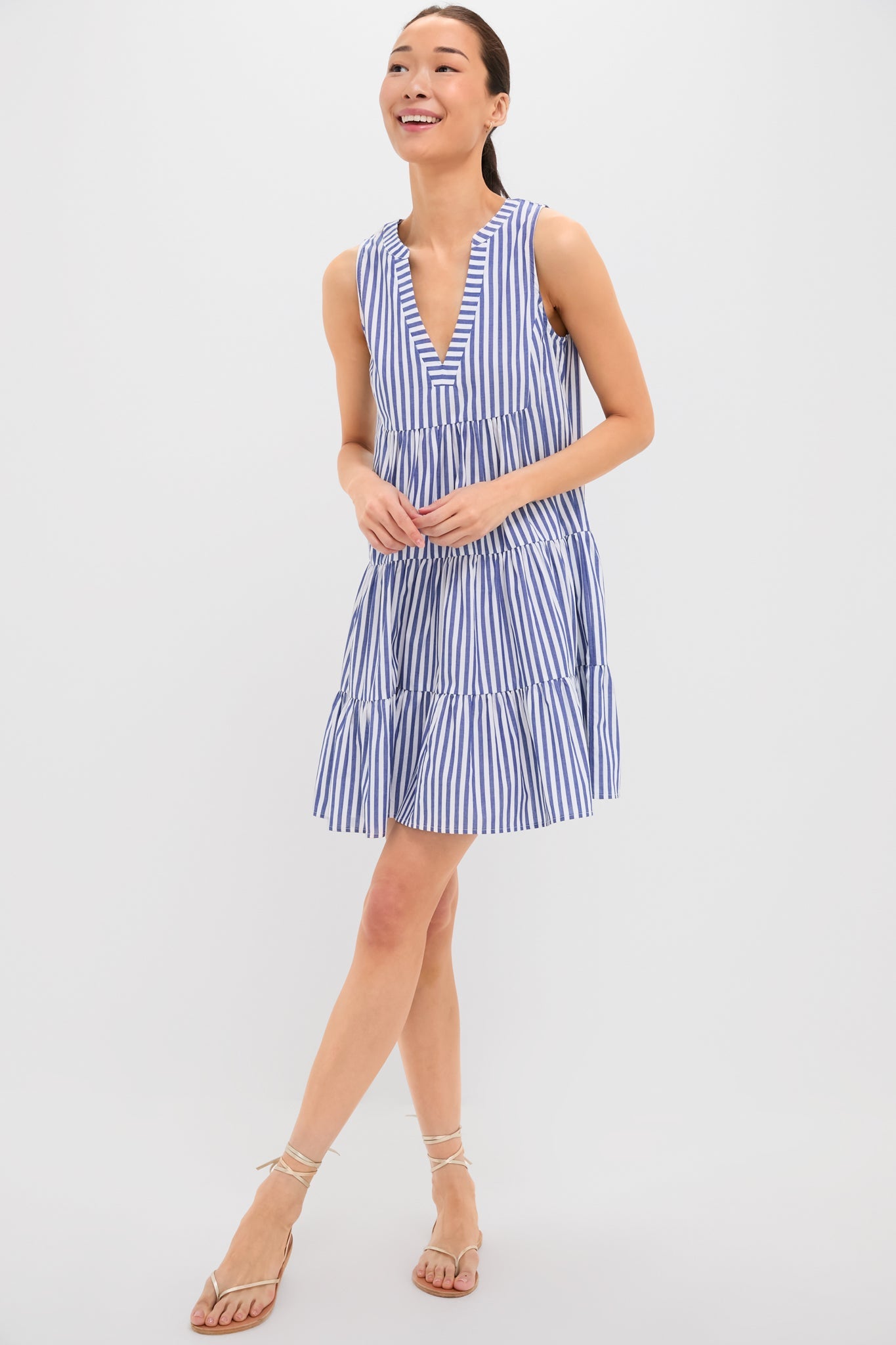 Blue and White Stripe Sleeveless Cotton Poplin Kenzo Dress