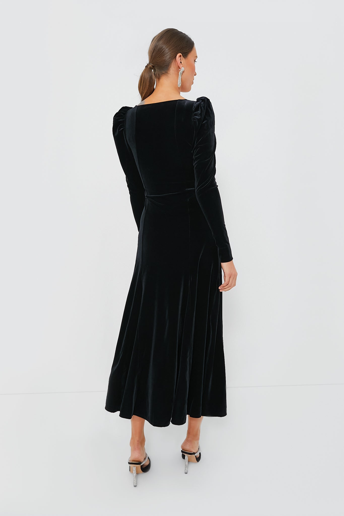 Black Velvet Jersey Puff Sleeve Maxi Dress