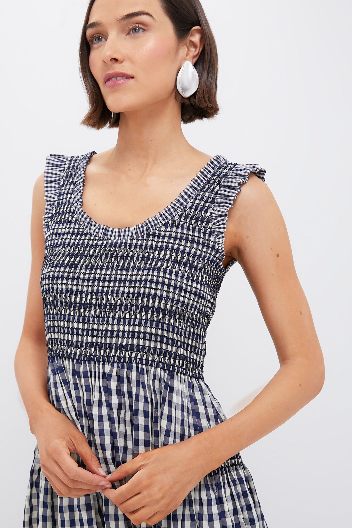 Navy Gingham Smocked Abilene Midi Dress