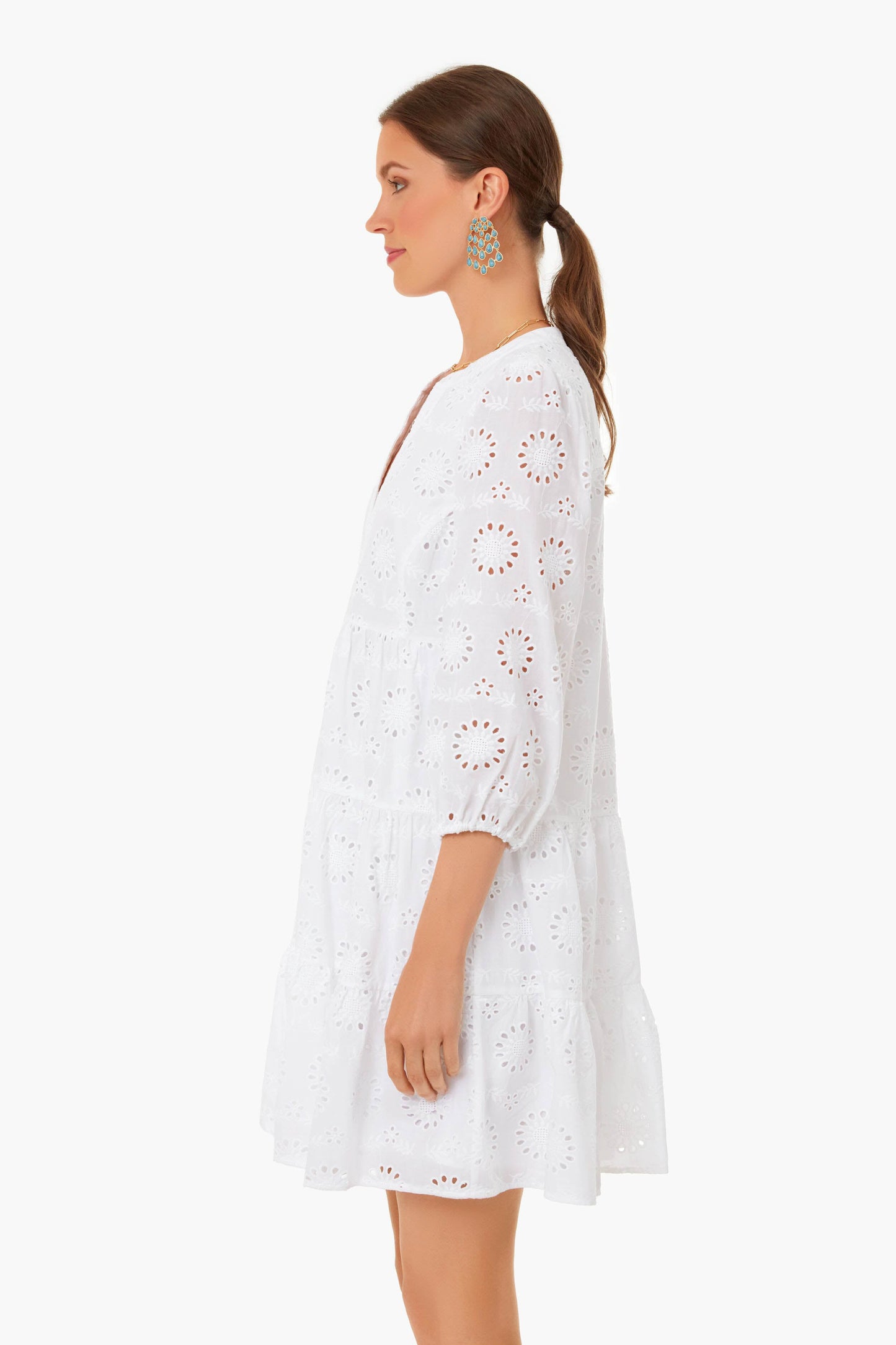 White Eyelet Long Sleeve Tunic Dress
