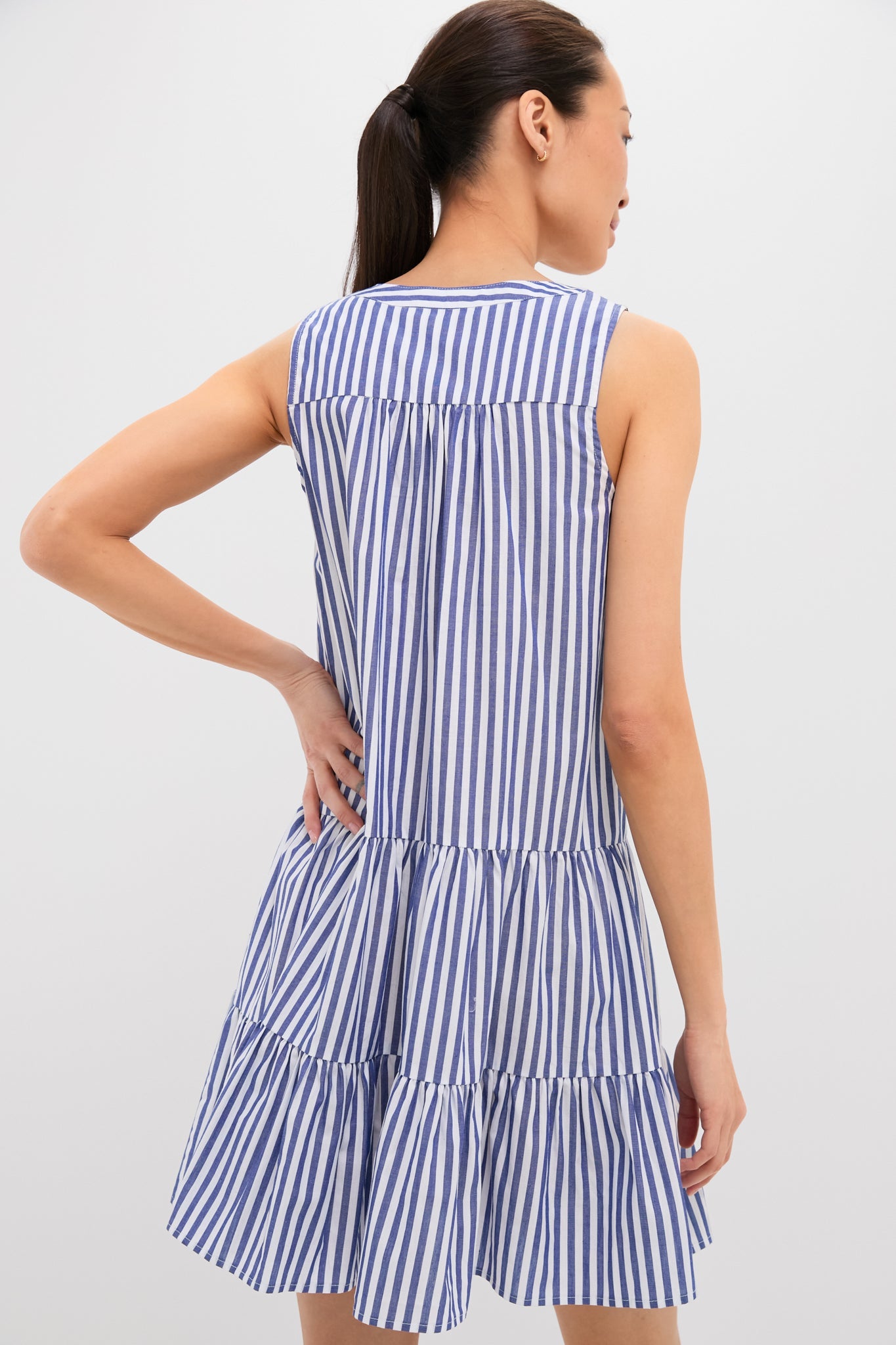 Blue and White Stripe Sleeveless Cotton Poplin Kenzo Dress