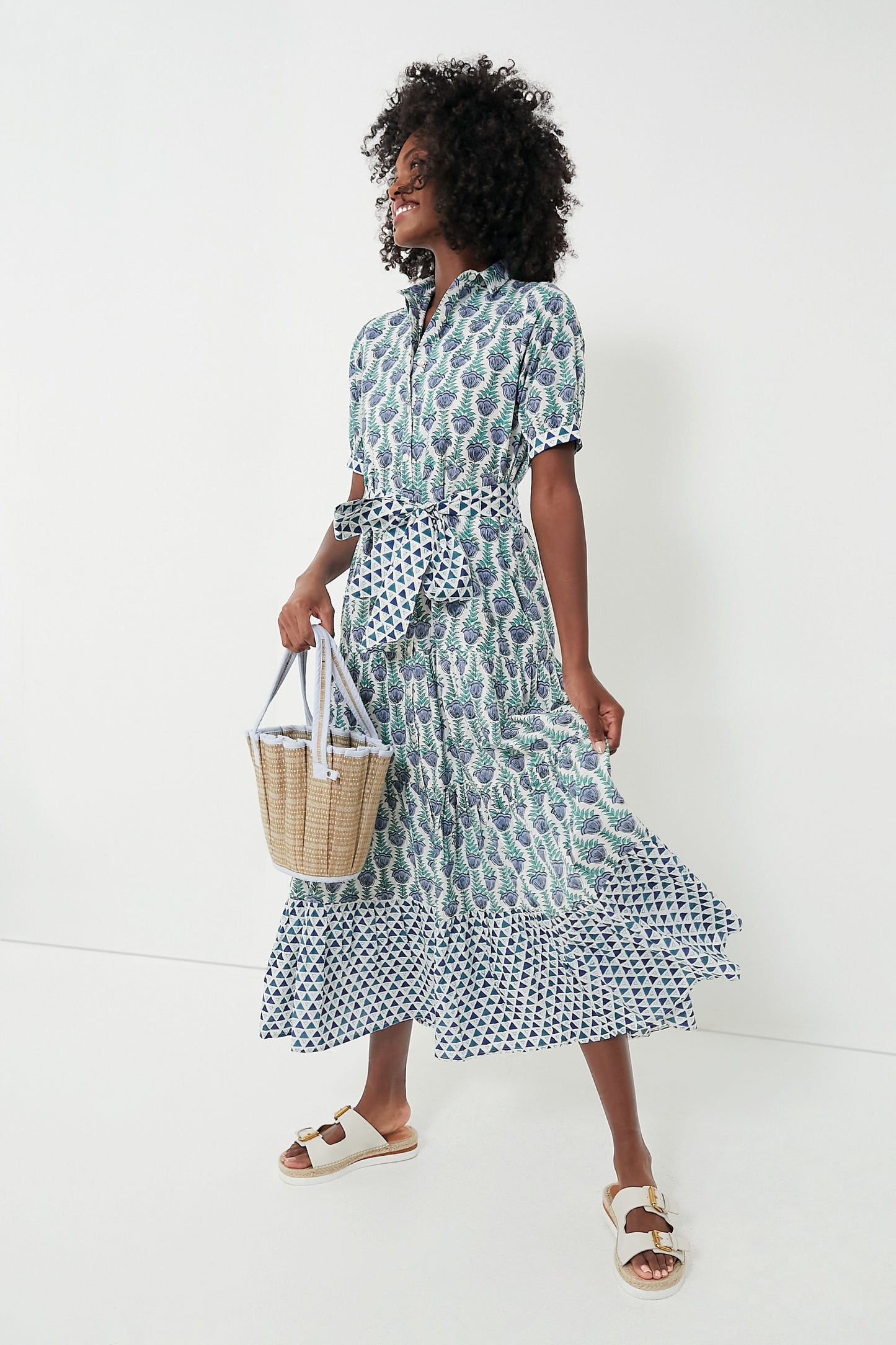 Blue Multi Short Sleeve Maxi Dress