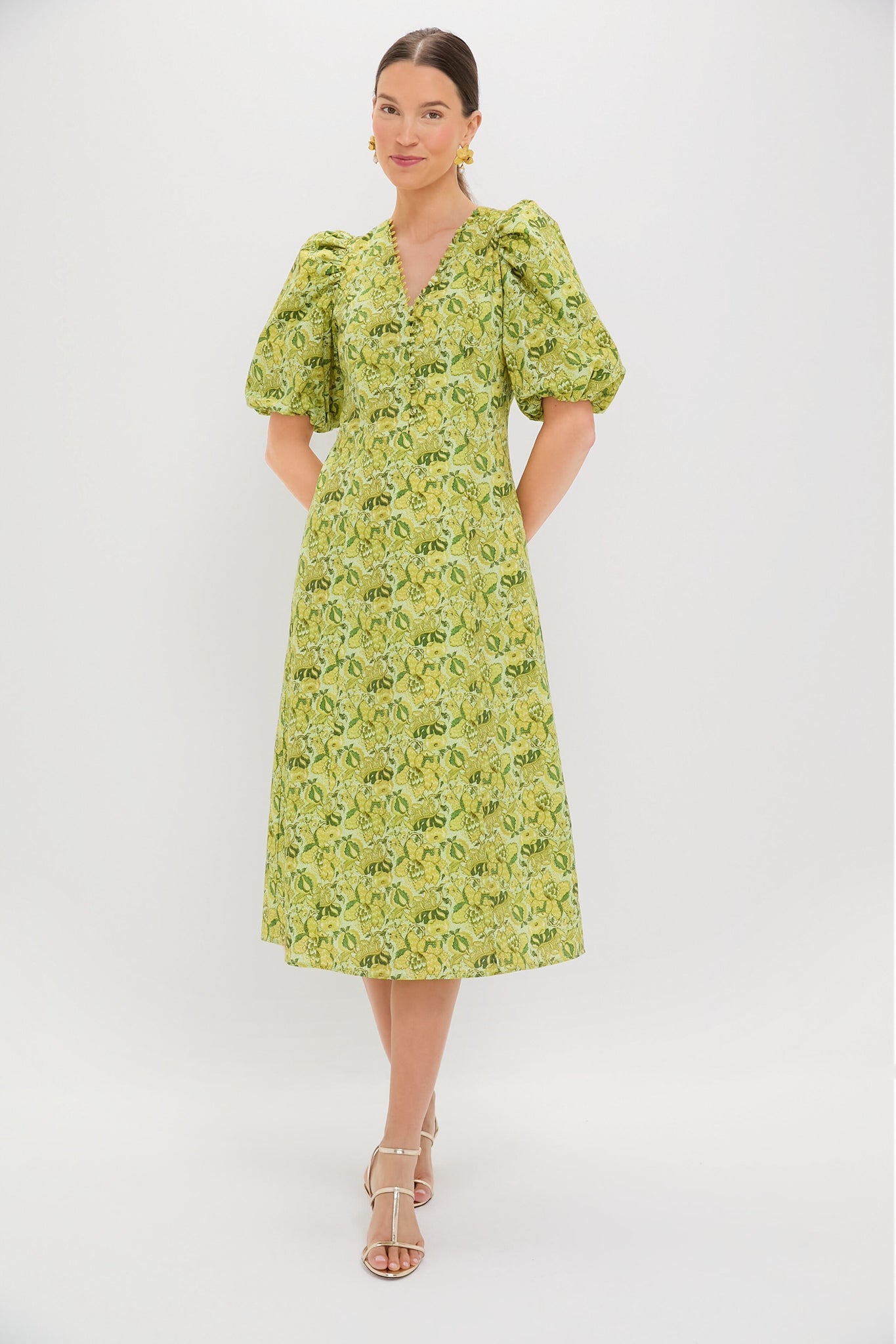 Chartreuse Multi Floral Marcy Midi Dress