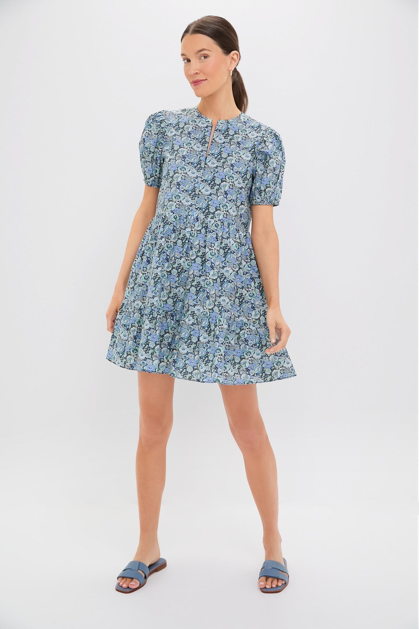 Light Blue Ditsy Floral Zip Front Ellie Mini Dress