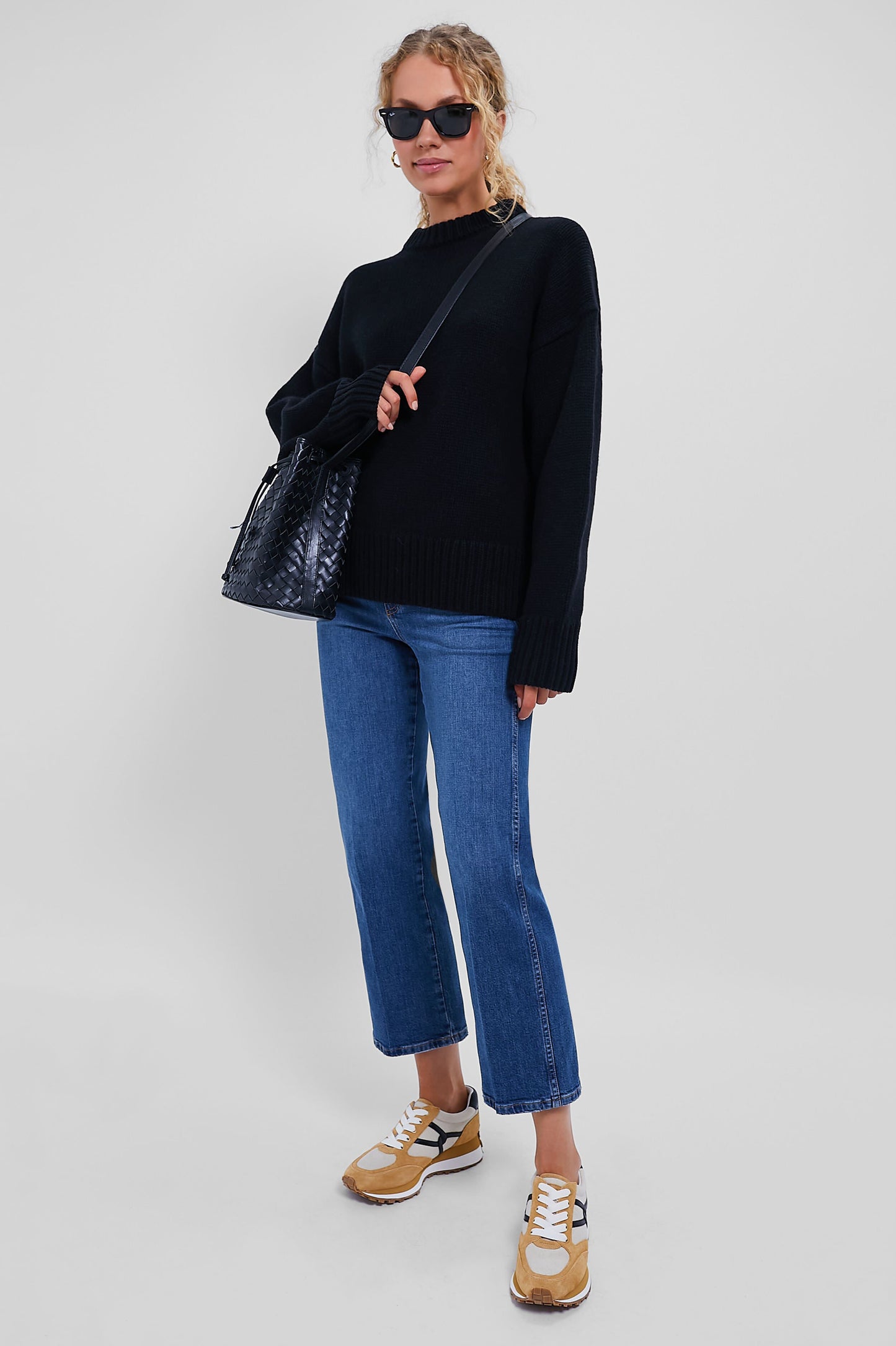 Black Genevieve Cashmere Wool Blend Crewneck Sweater