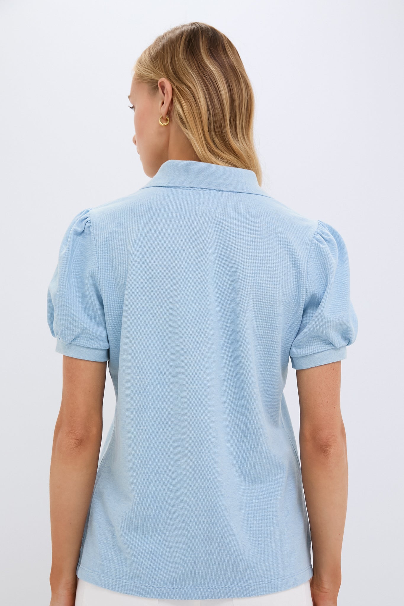 Light Blue Pique Puff Sleeve Peggy Polo