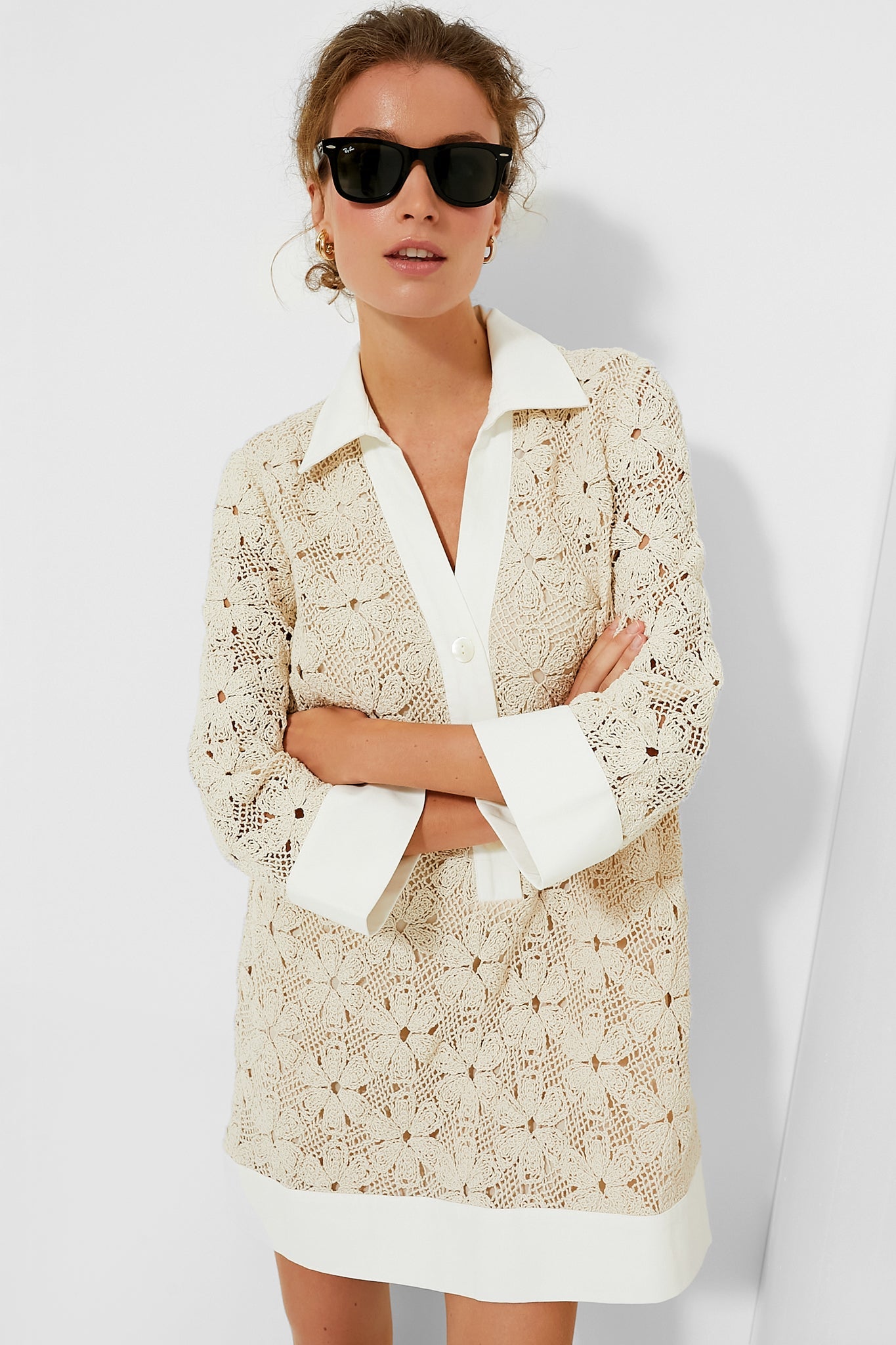 Tan Crochet Collier Dress