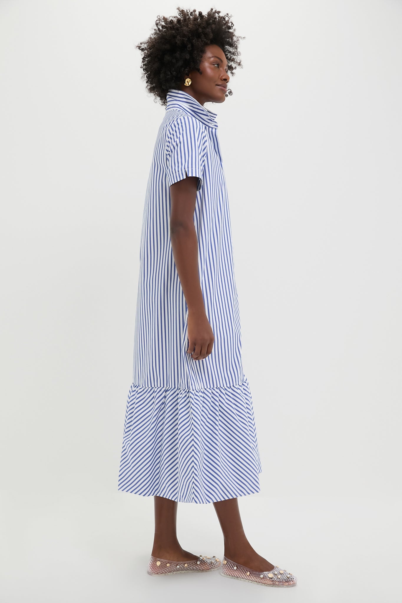Blue and White Stripe Martine Bubble Maxi Dress