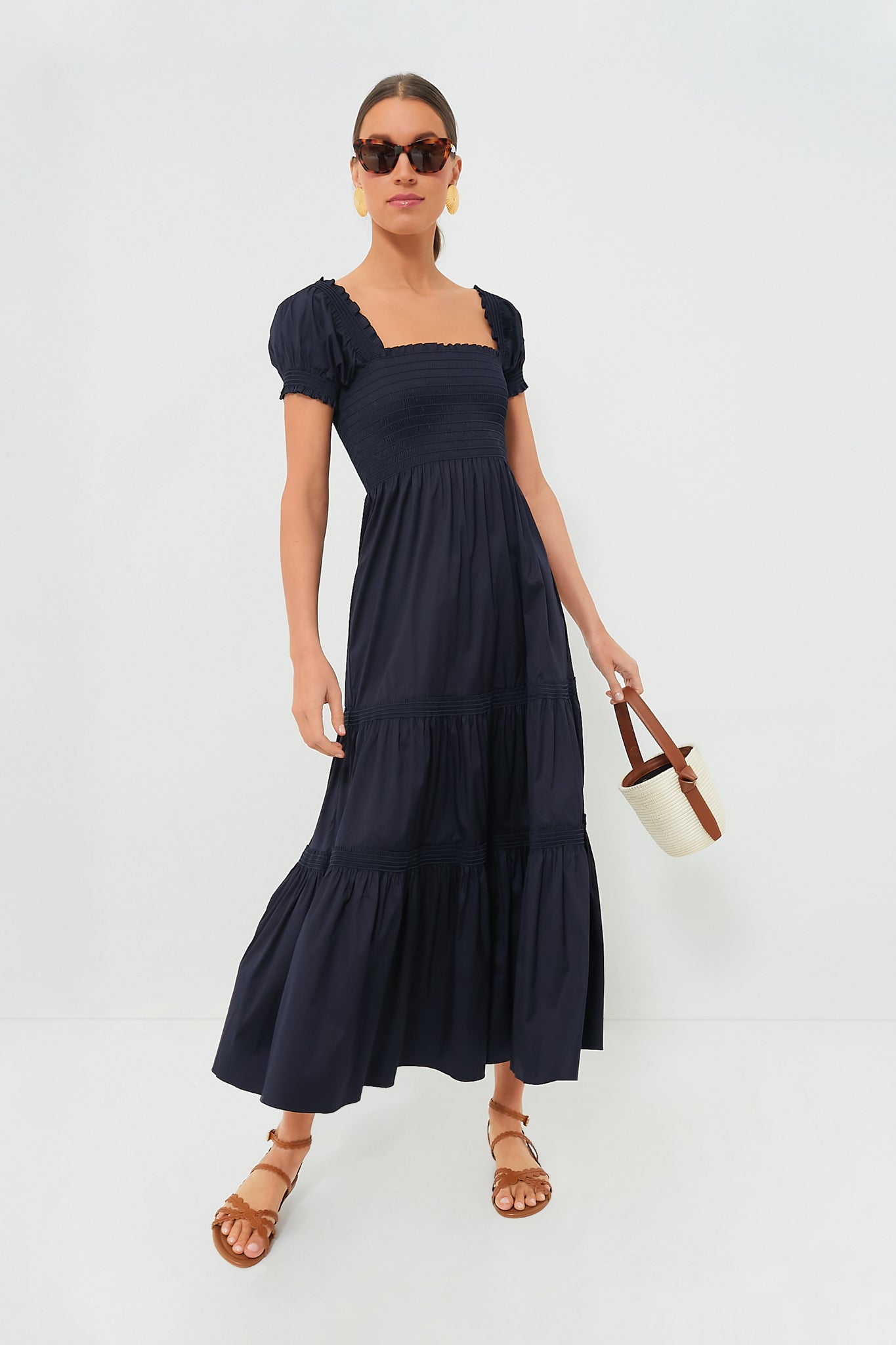 Medium Navy Smocked Cotton Dress