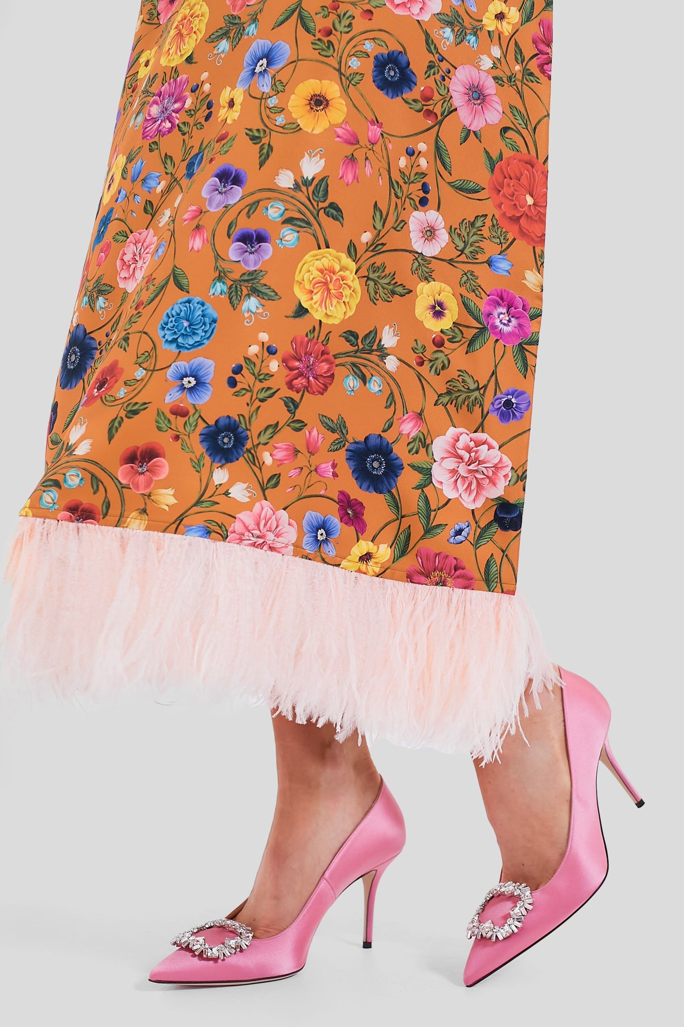 Botticelli Rust Short Sleeve Swing Dress with Feathers