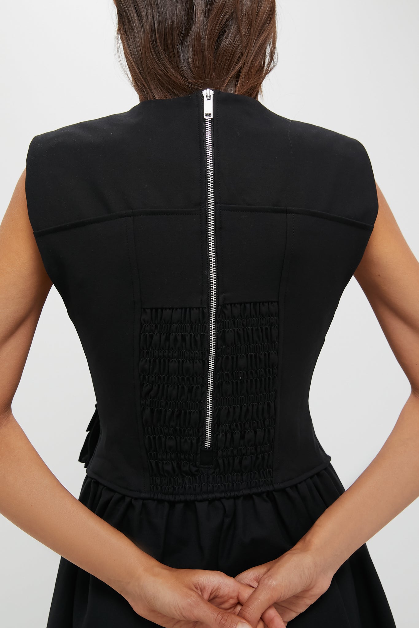 Black Heavy Cotton Tailoring Corset Midi Dress