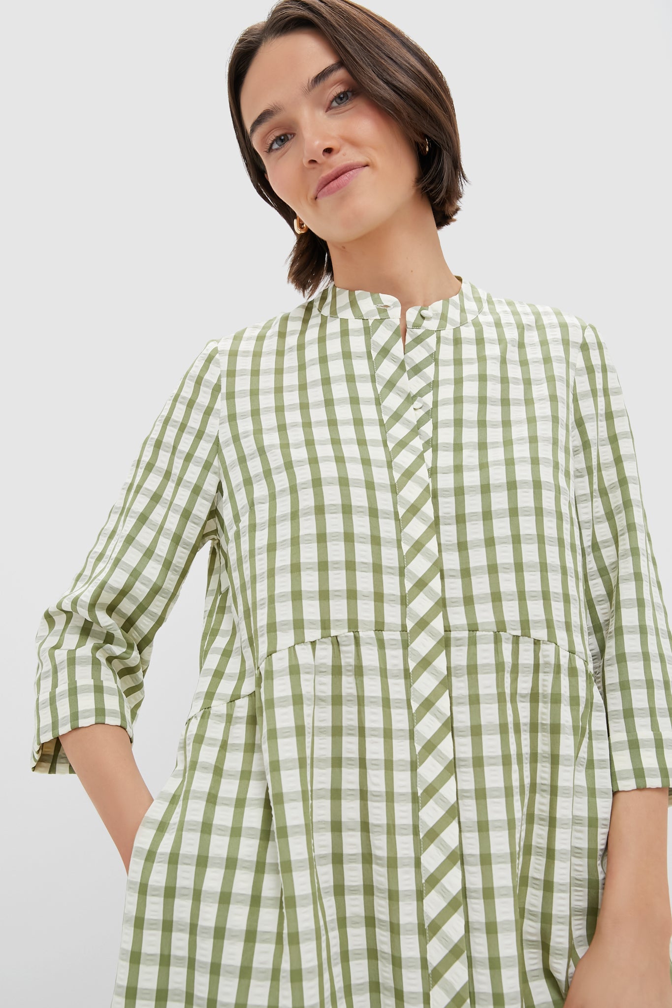 Sage Seersucker Gingham Royal Shirt Dress