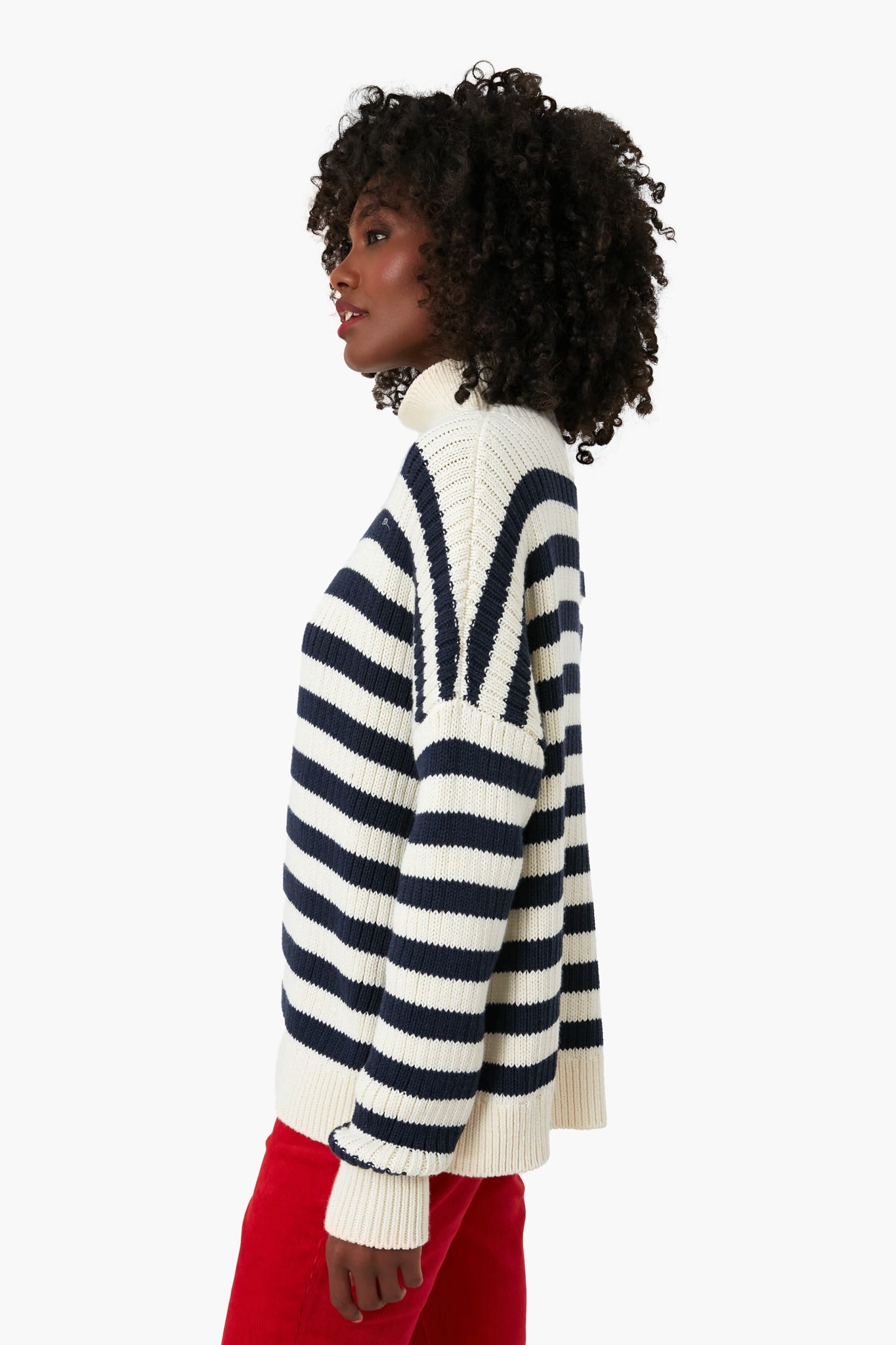 Navy Stripe Carolyn Funnel Neck Sweater