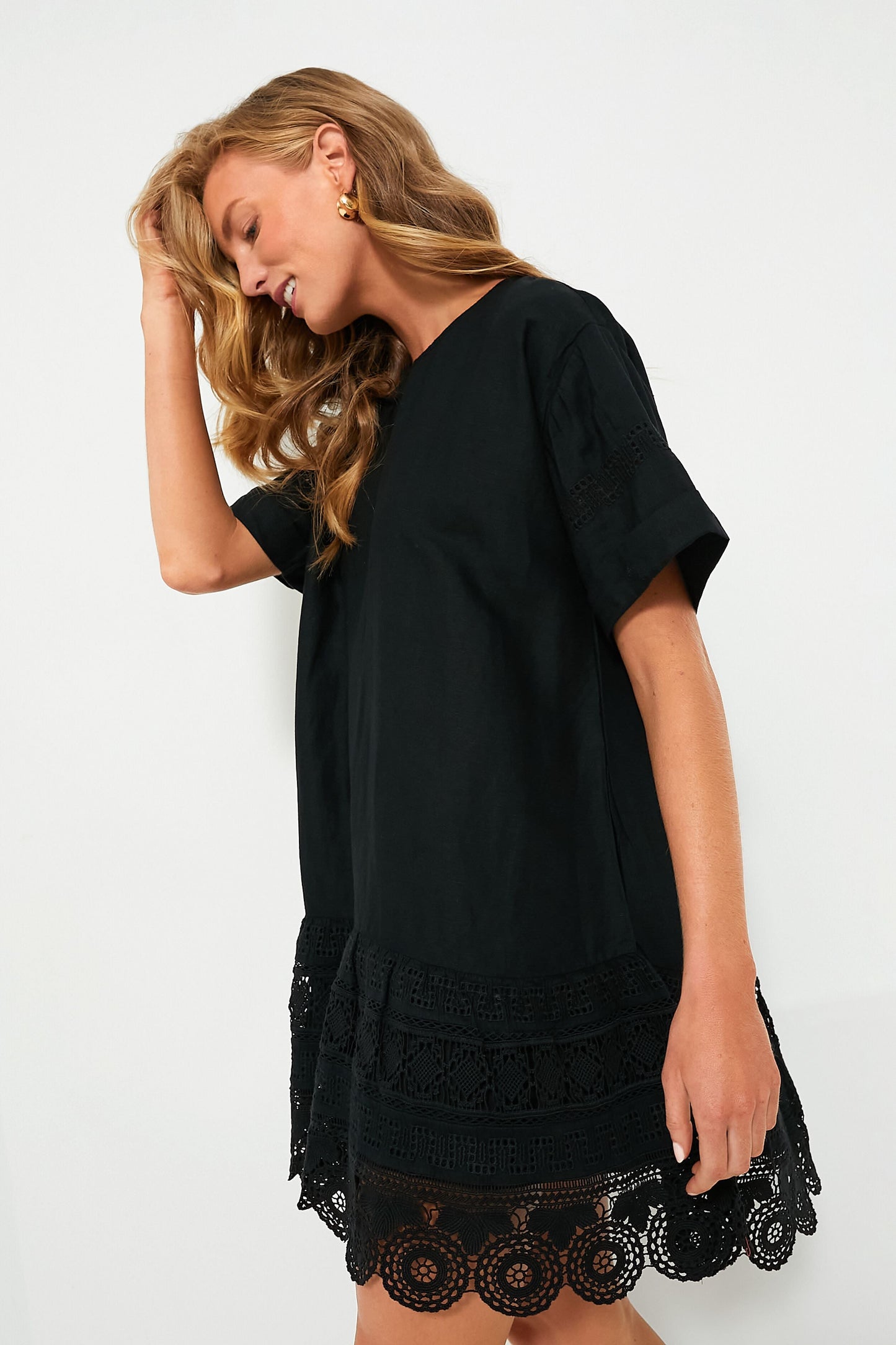 Exclusive Black Rosina Embroidery Short Sleeve Tunic Dress