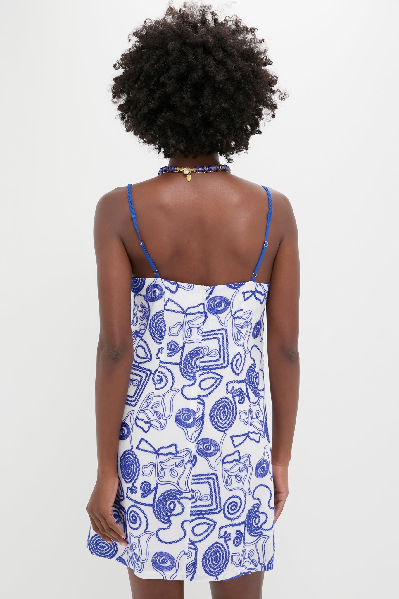 White & Royal Blue Applique Santorini Mini Dress