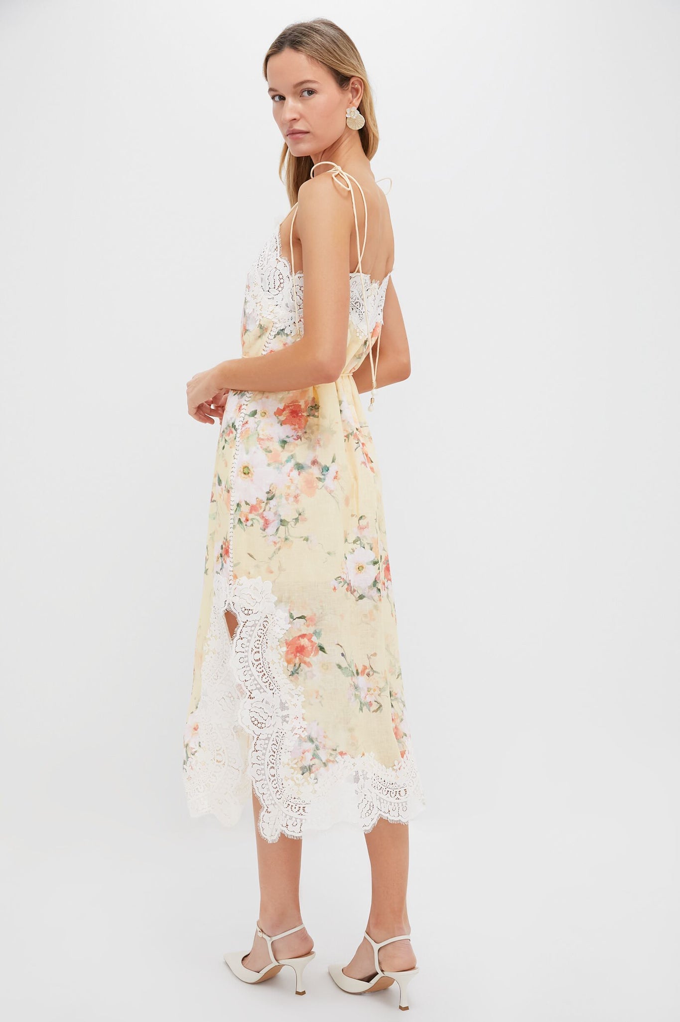 Yellow Watercolour Floral Everley Lace Trim Slip Dress
