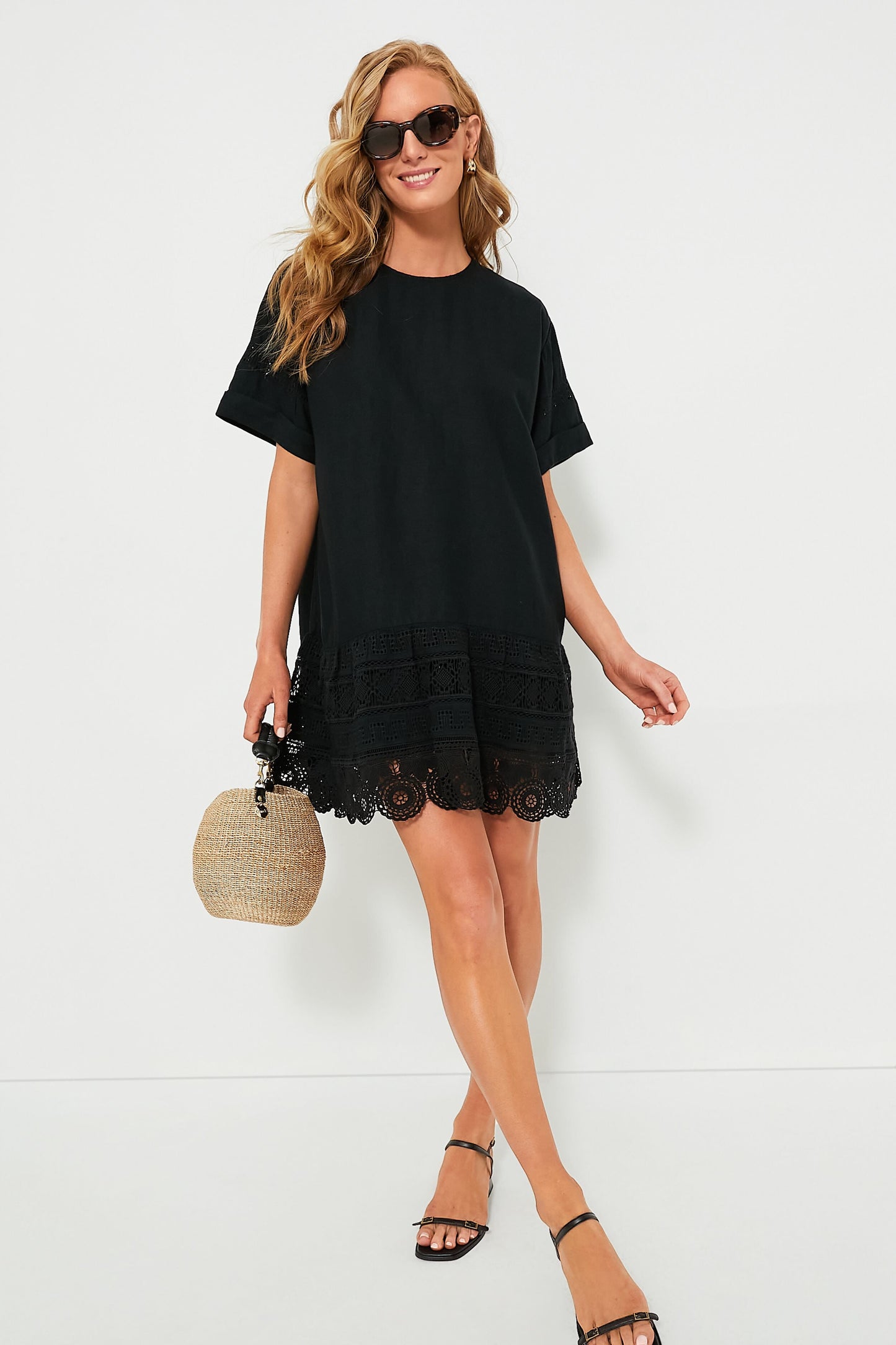 Exclusive Black Rosina Embroidery Short Sleeve Tunic Dress