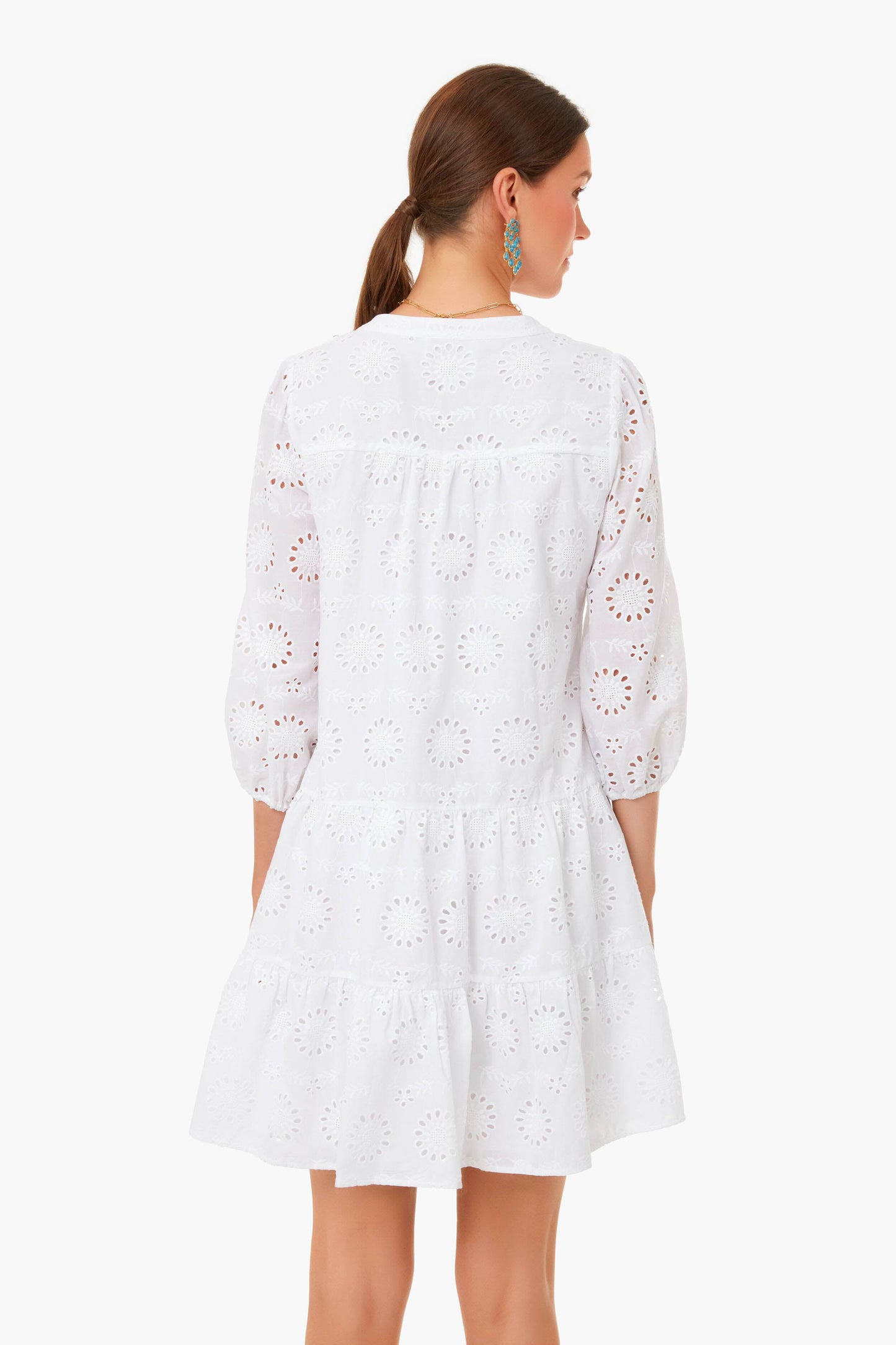White Eyelet Long Sleeve Tunic Dress