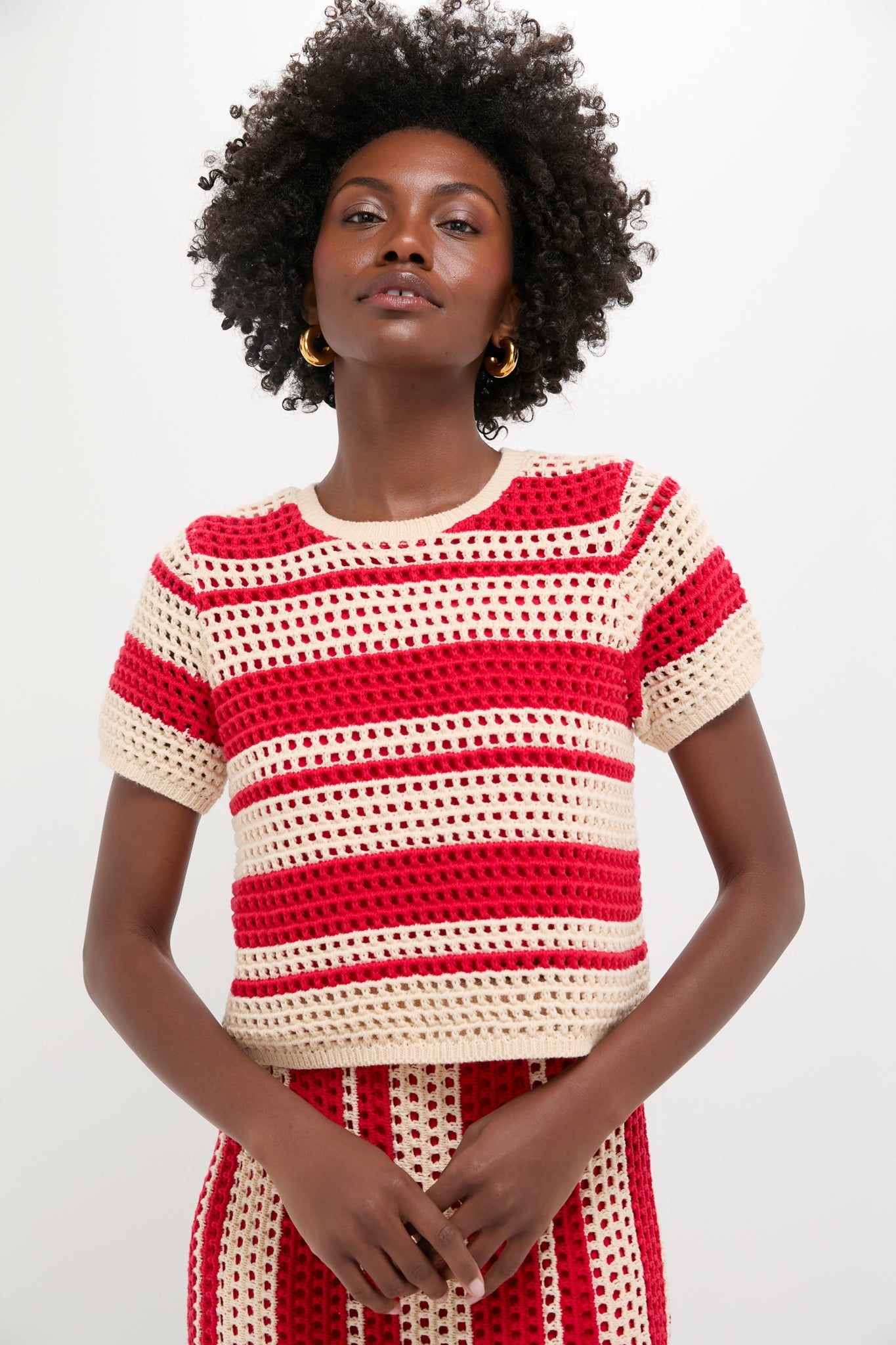 Burnt Red & Beige Striped Knit Ren Top
