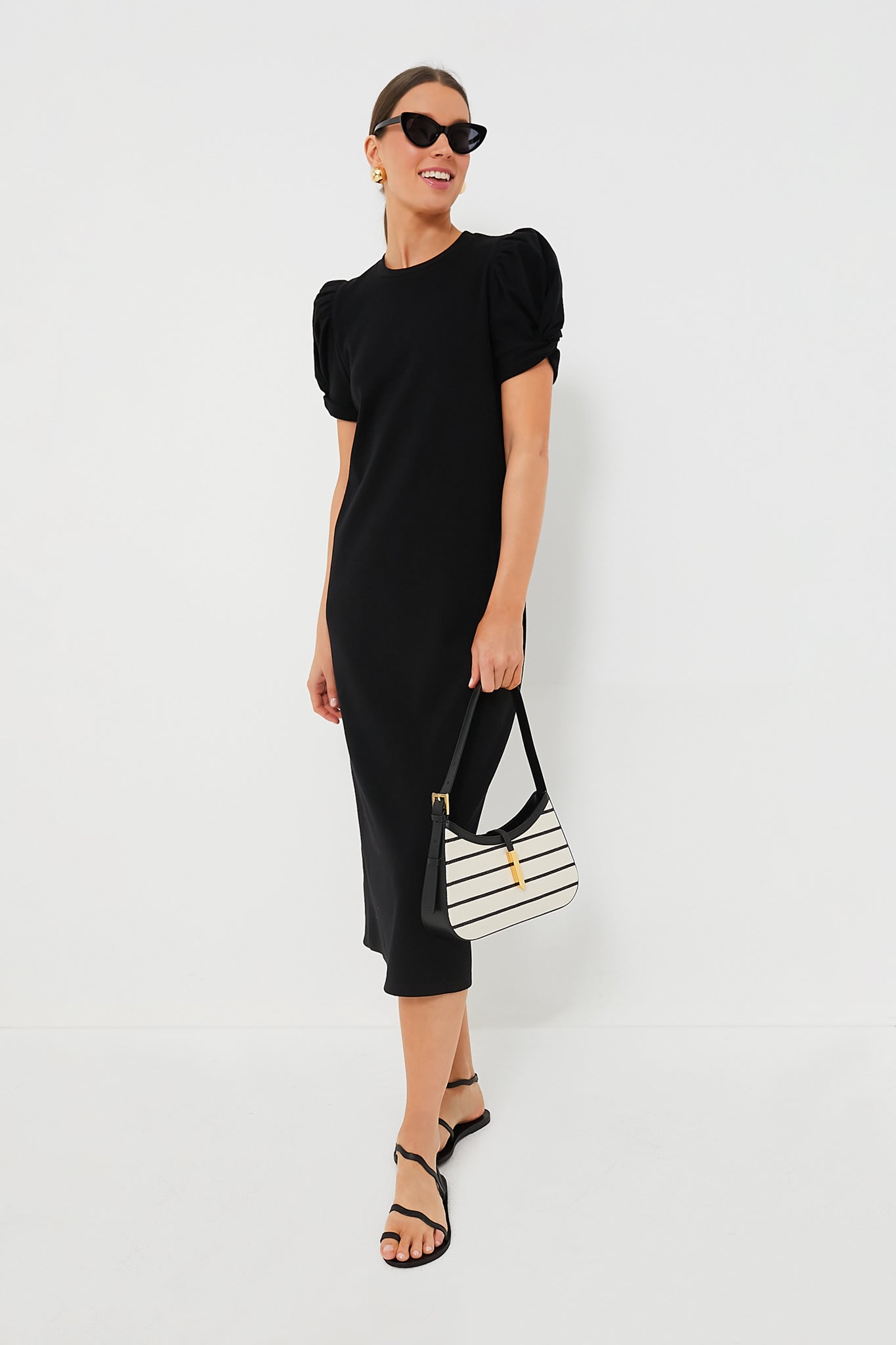 Black Short Sleeve Vesty Midi Dress